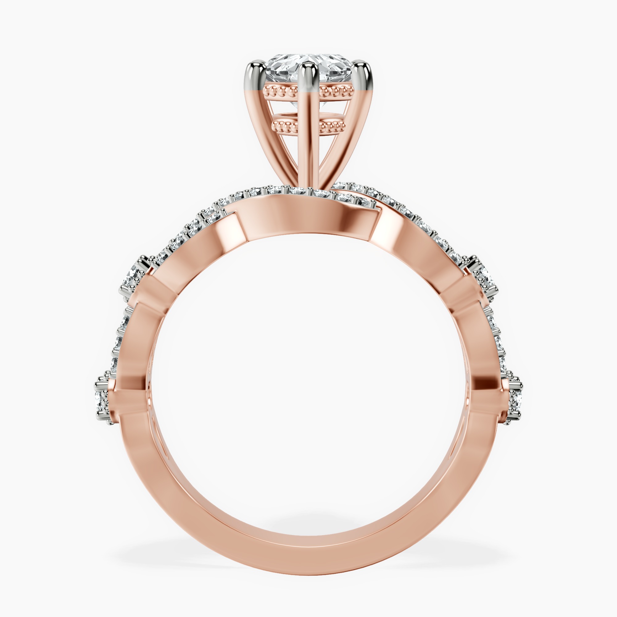2.40 ct. oval Aristea Elite Miligrain ring in 18kt rose gold side right image one