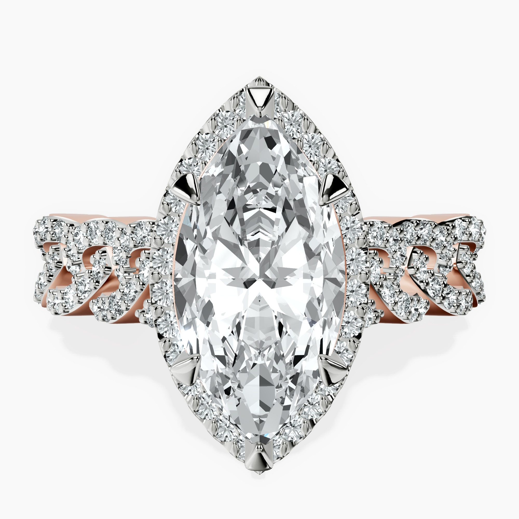 2.73 ct. marquise Imperiella halo ring in 18kt rose gold rtr top