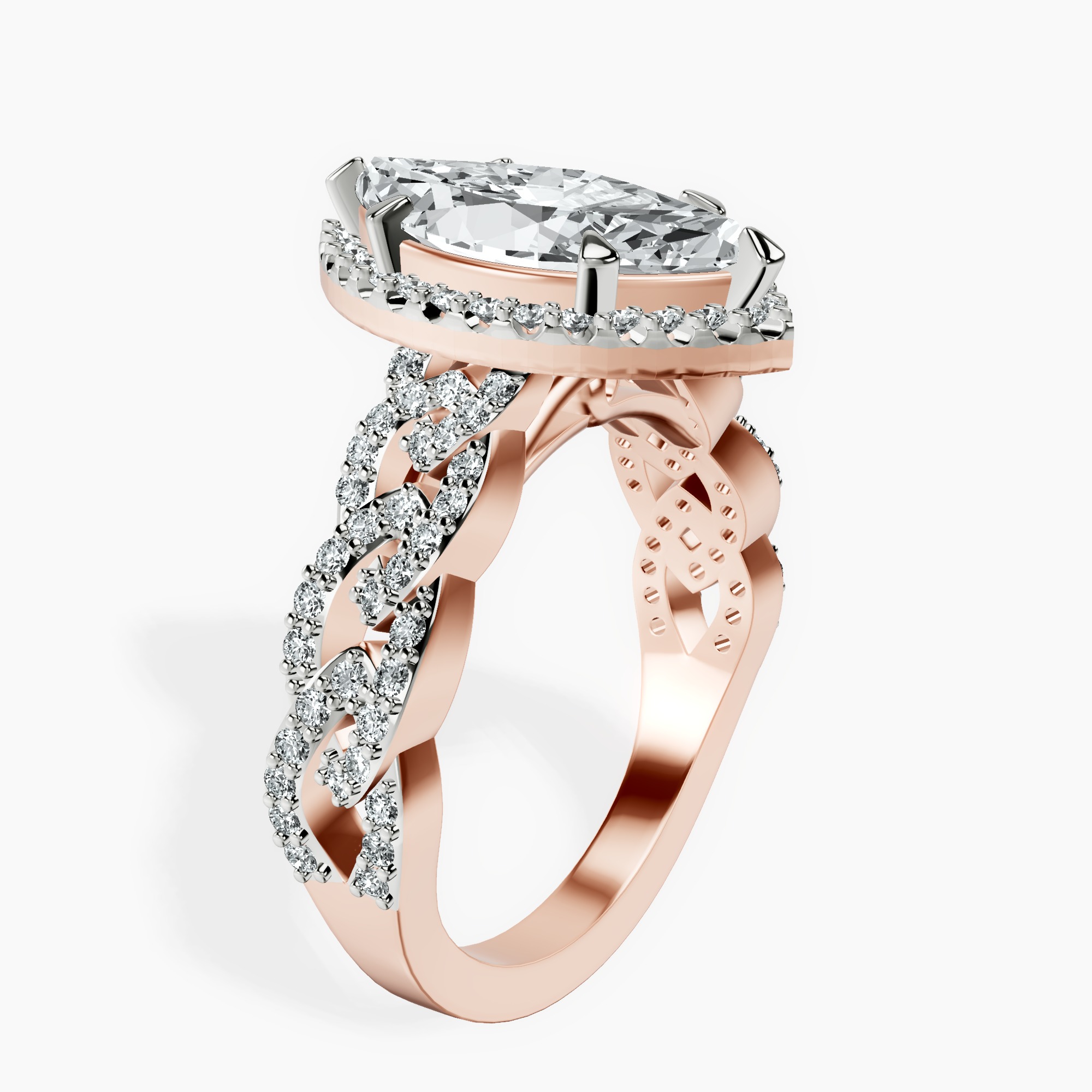 2.73 ct. marquise Imperiella halo ring in 18kt rose gold standing product image one