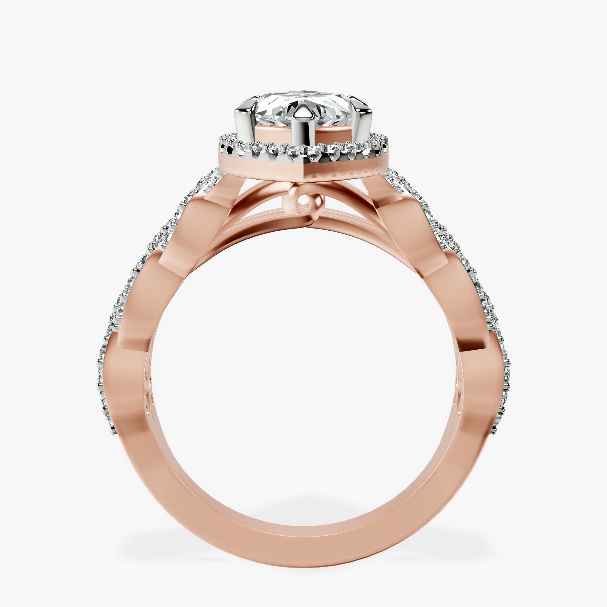 2.73 ct. marquise Imperiella halo ring in 18kt rose gold side right image one