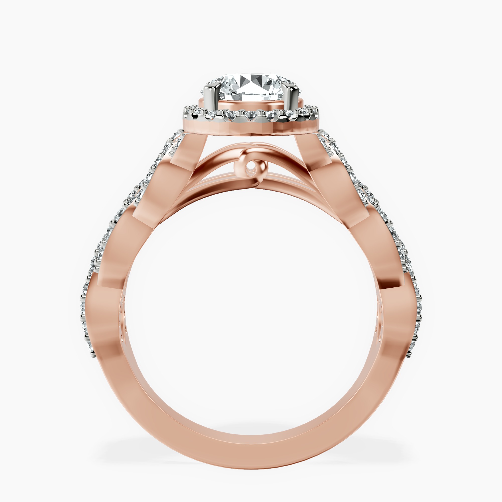 1.41 ct. round Imperiella halo ring in 14kt rose gold side right image one