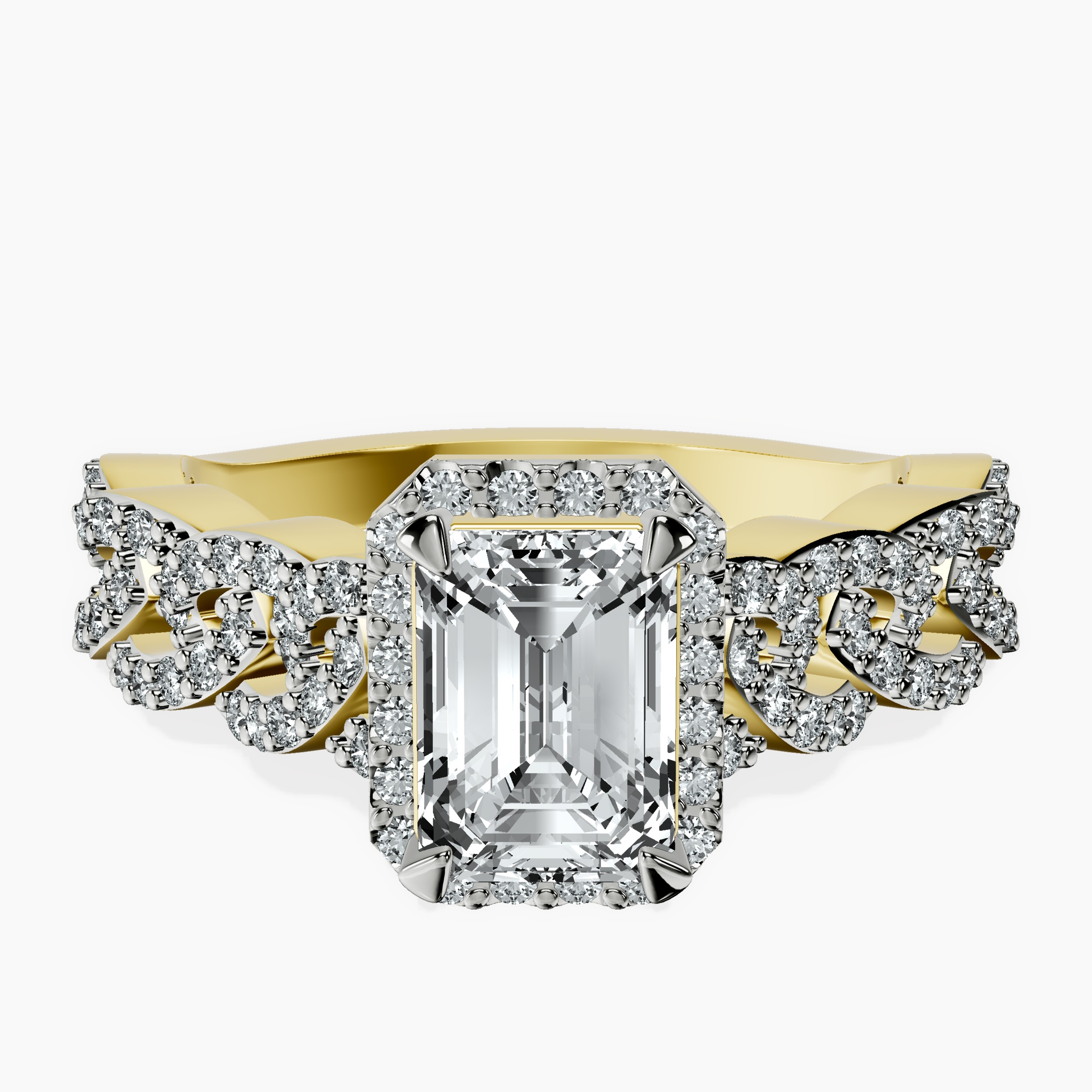 1.48 ct. emerald Imperiella halo ring in 10kt yellow gold rtr top