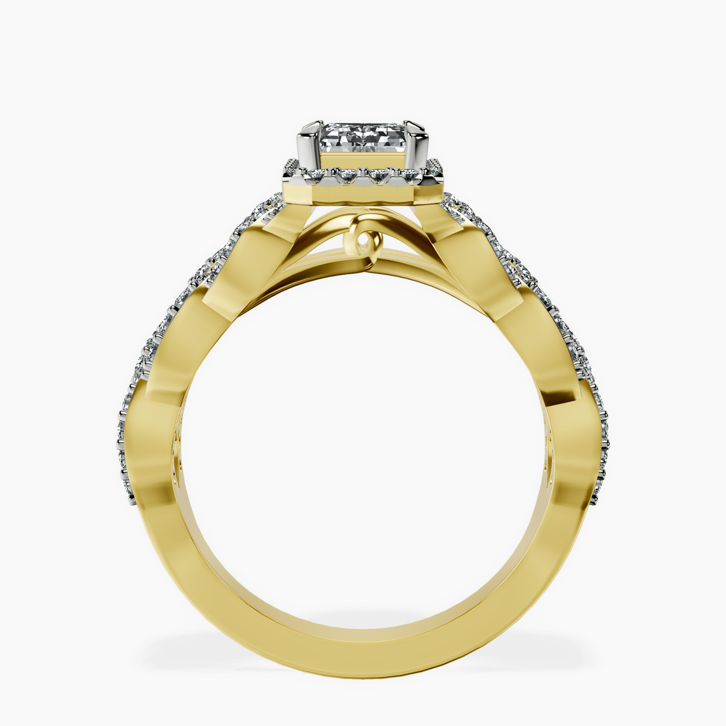 1.48 ct. emerald Imperiella halo ring in 10kt yellow gold side right image one