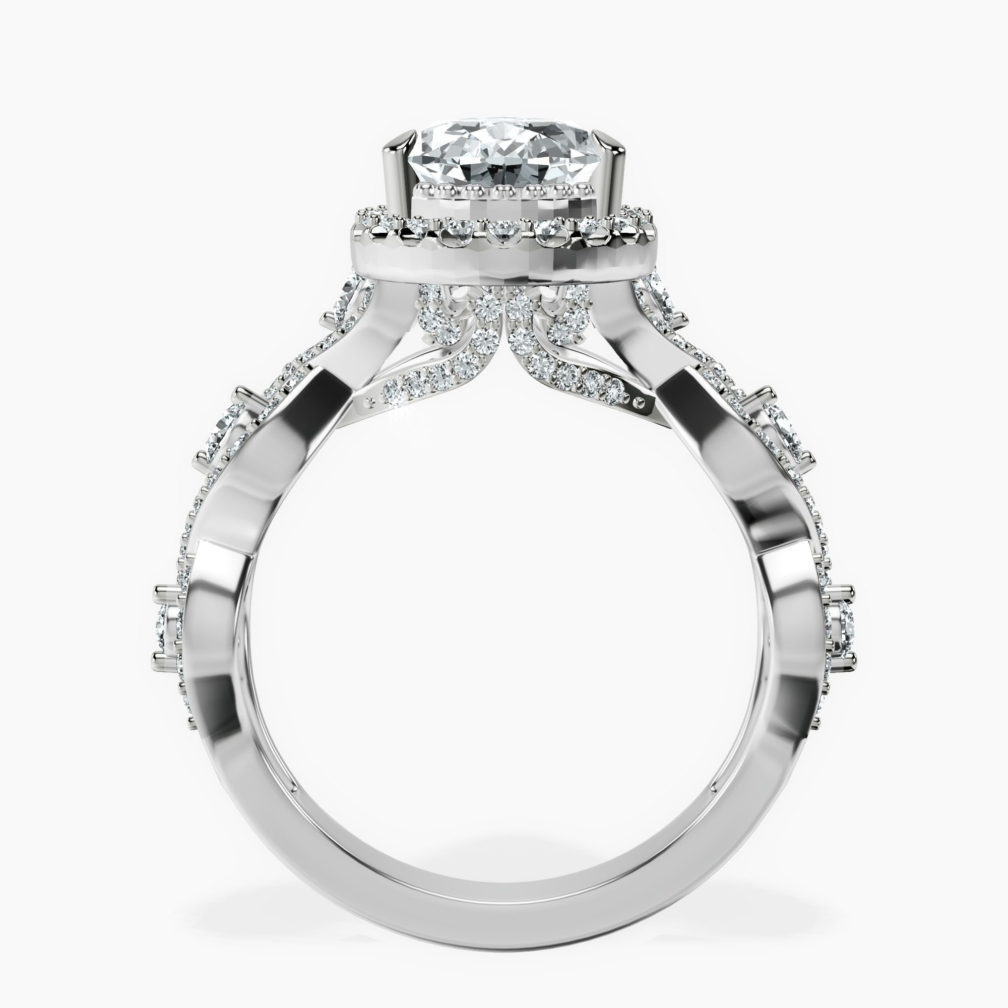 2.96 ct. pear Prestigia criss cross halo ring in 14kt white gold side right image one