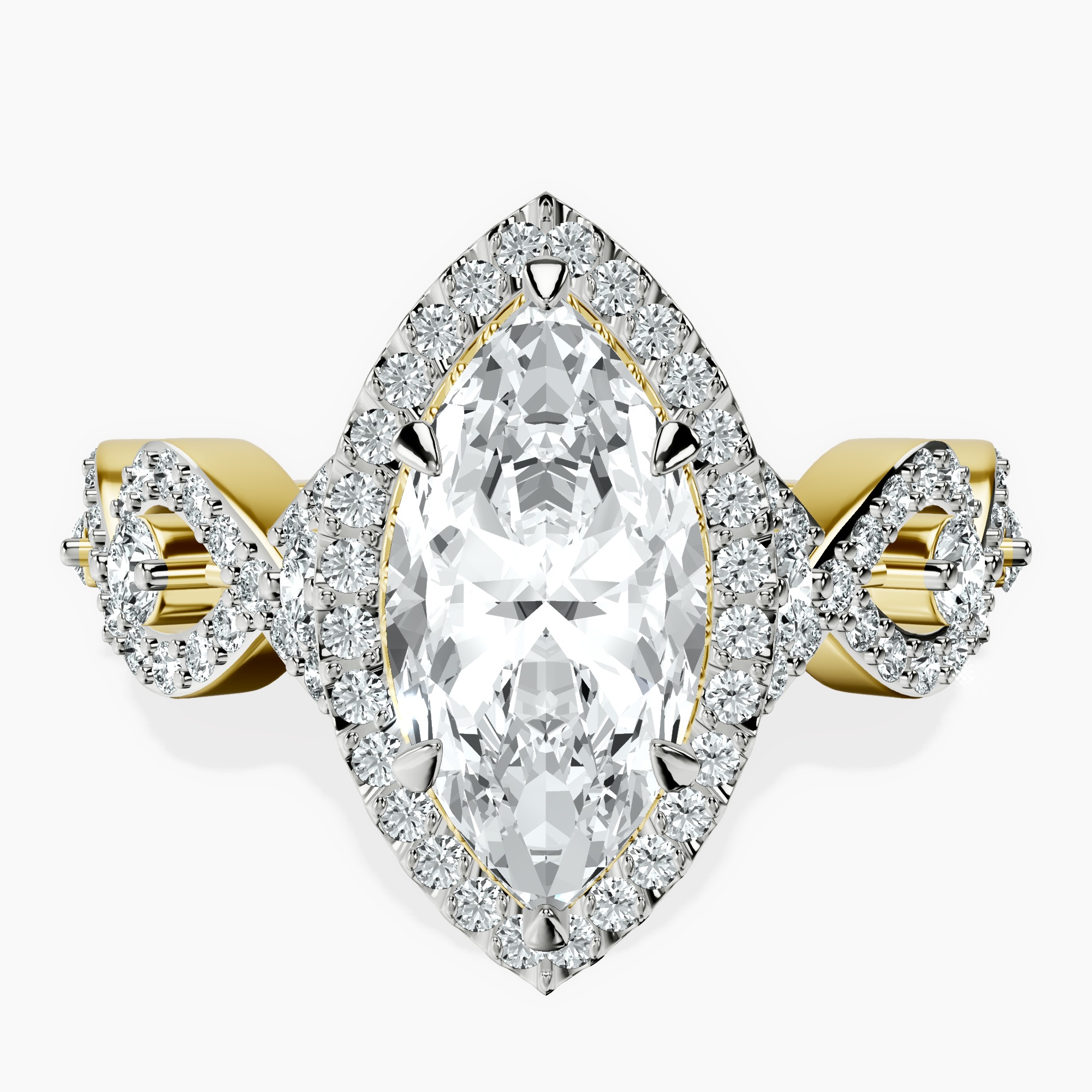 18kt Yellow Gold Prestigia Criss Cross Halo Lab Diamond Ring front image