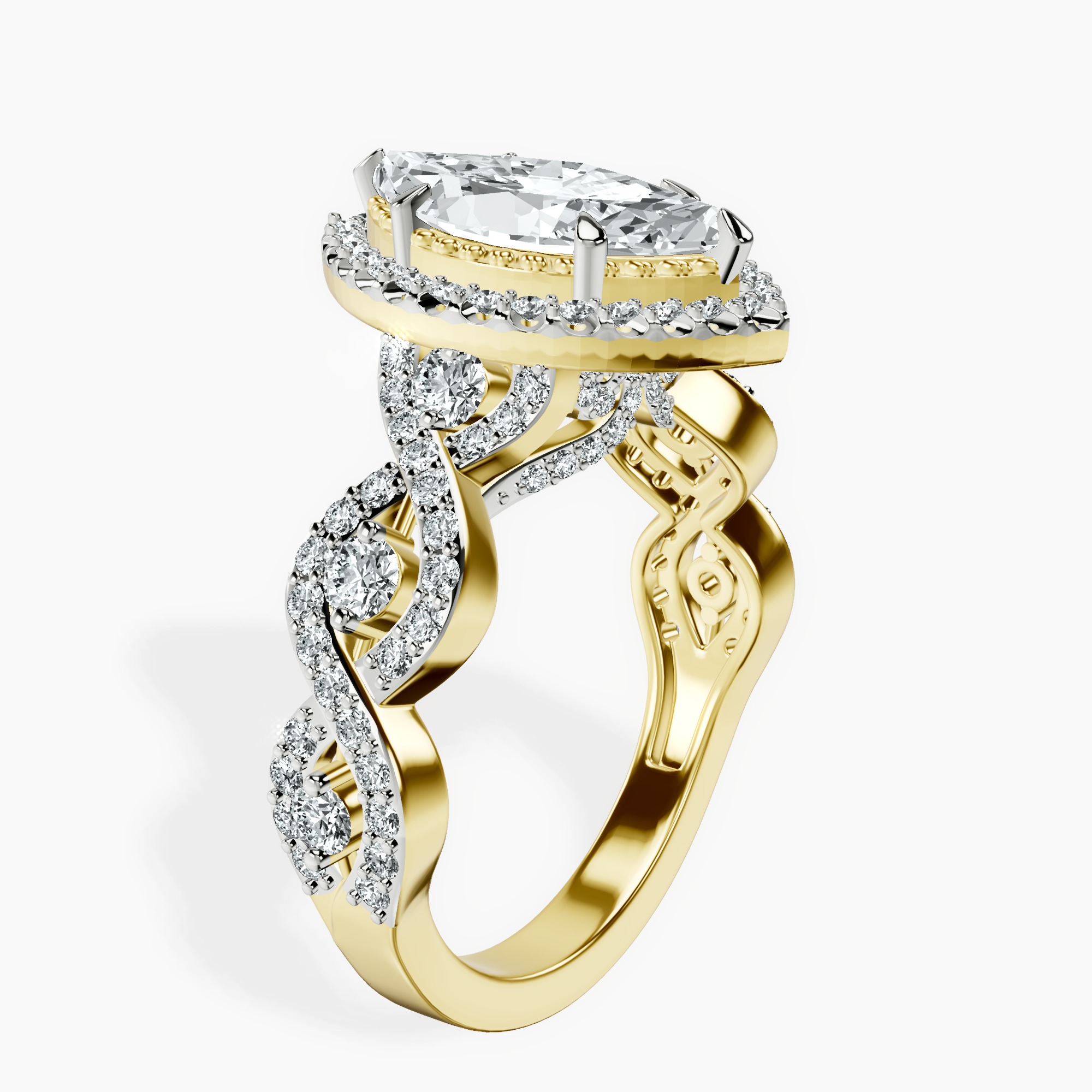18kt Yellow Gold Prestigia Criss Cross Halo Lab Diamond Ring standing product image one