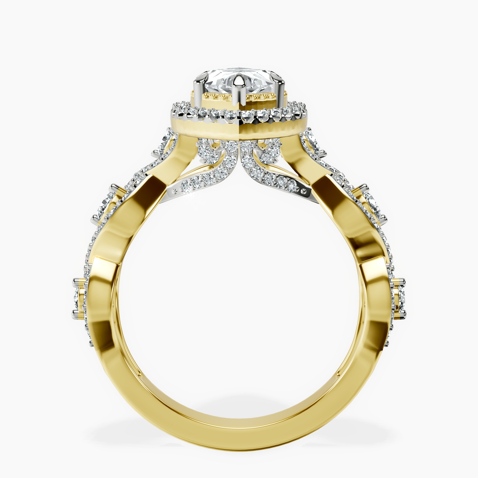 18kt Yellow Gold Prestigia Criss Cross Halo Lab Diamond Ring side right image one