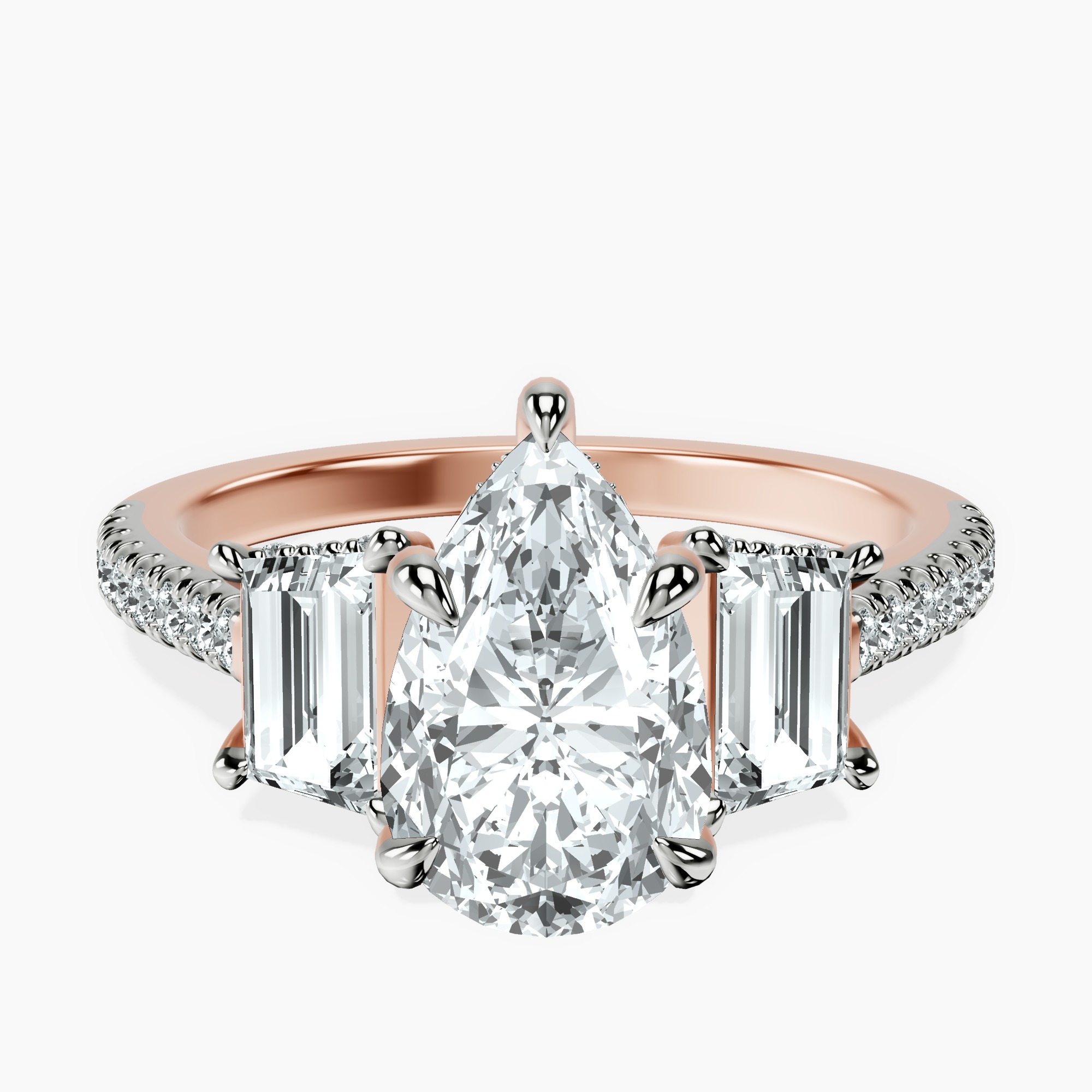 18ct Rose Gold Lavinia Three Stone Trapezoid Lab Diamond Ring front image