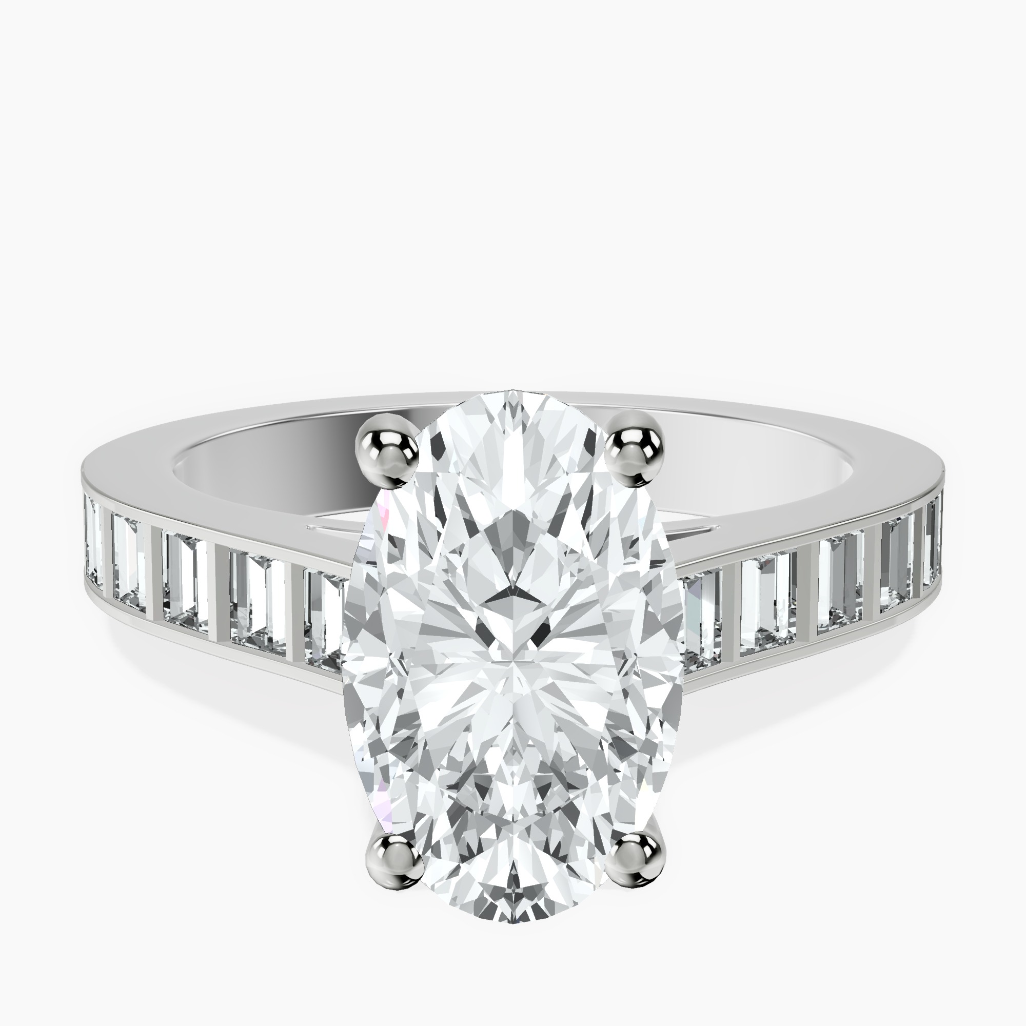 2.40 ct. oval Irene Side Stone Ring in 18kt white gold rtr top
