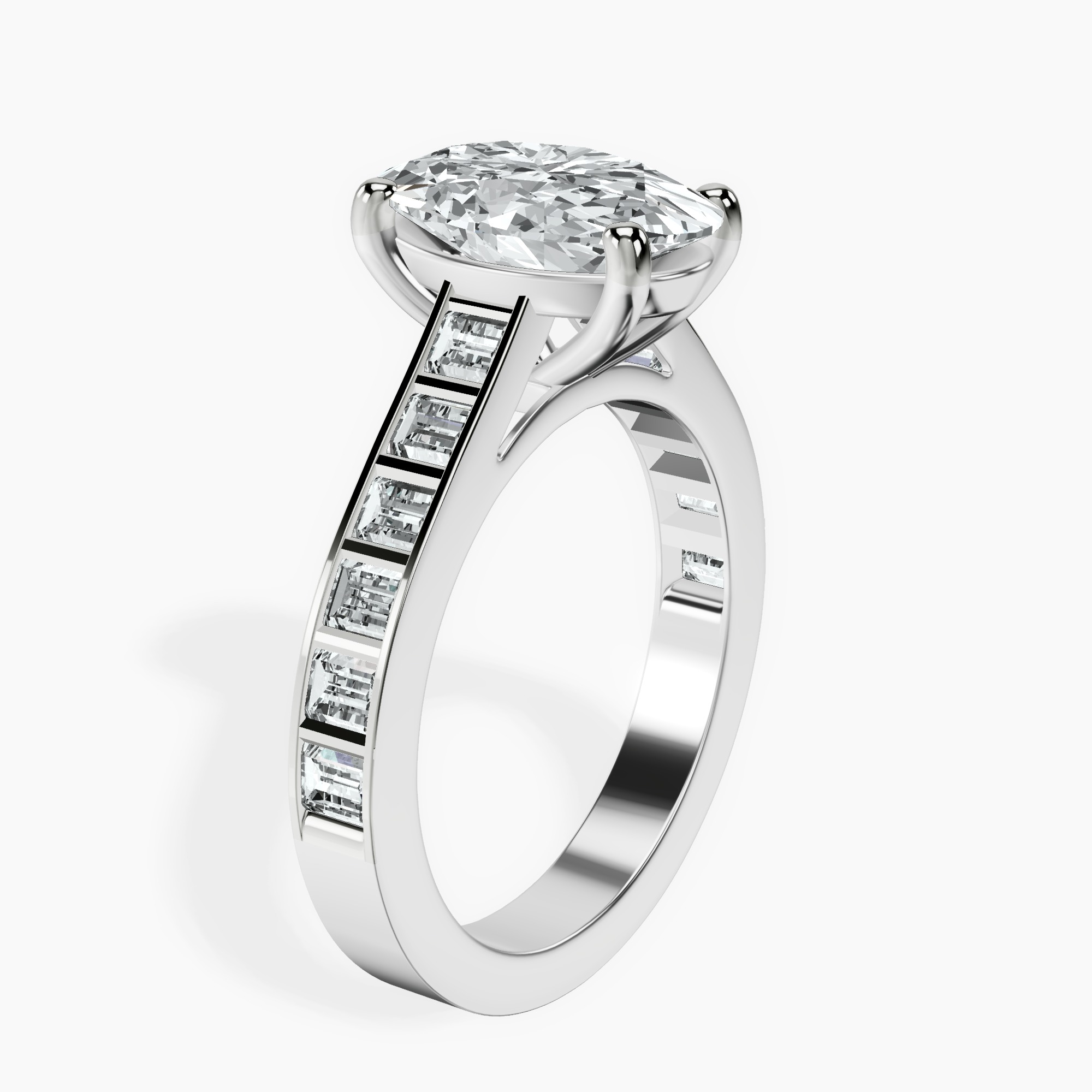 2.40 ct. oval Irene Side Stone Ring in 18kt white gold standing product image one