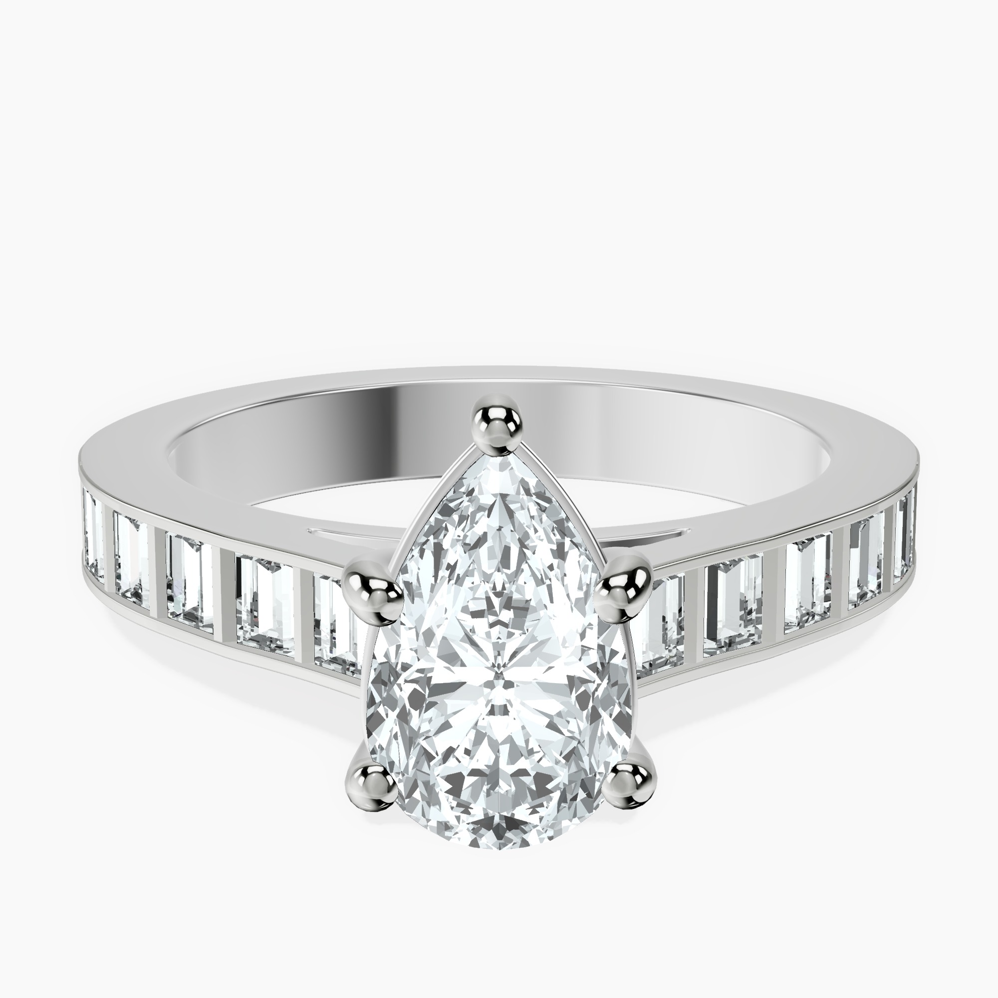 1.85 ct. pear Irene Side Stone Ring in platinum rtr top