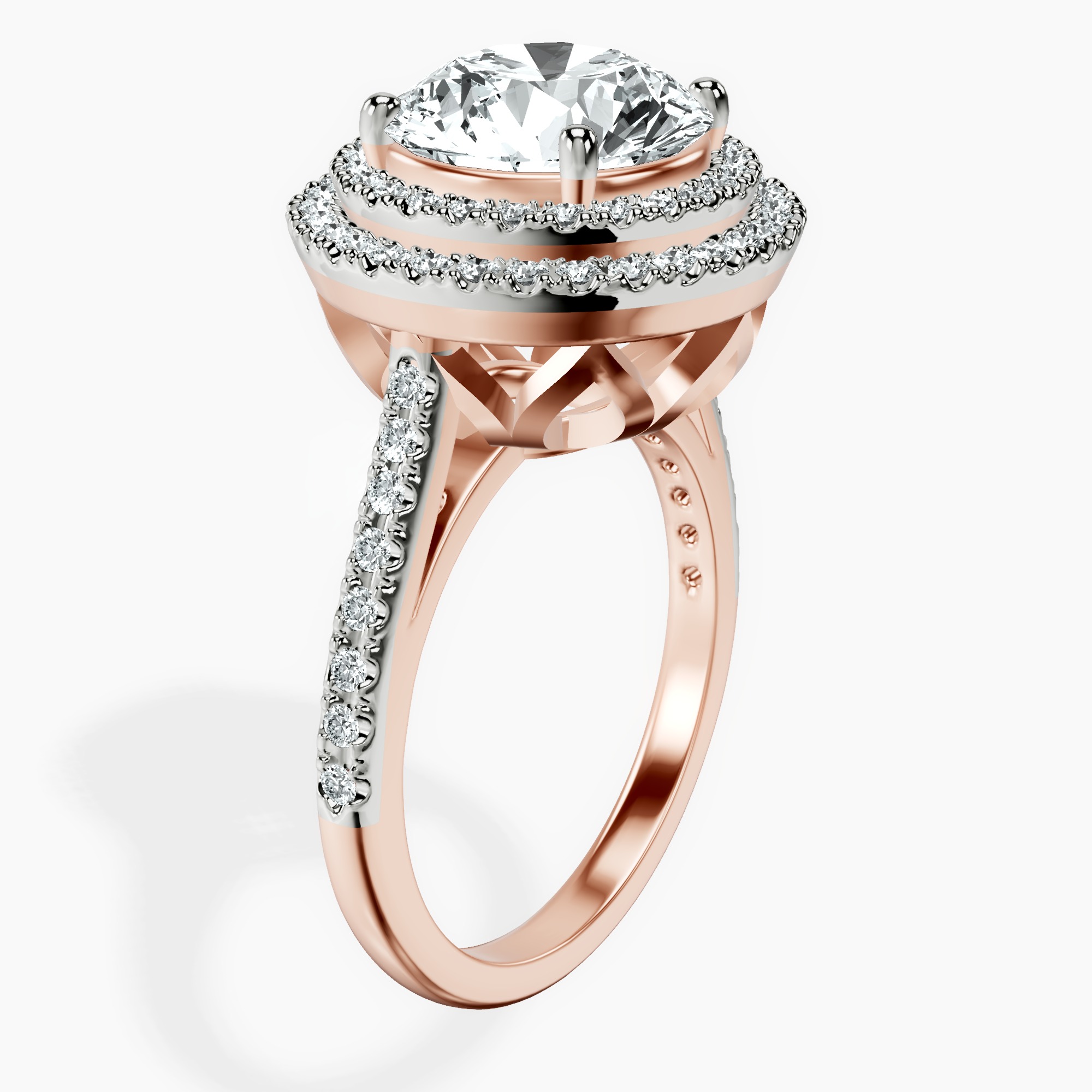 1.39 ct. round Arya Double Halo Ring in 18kt rose gold standing product image one