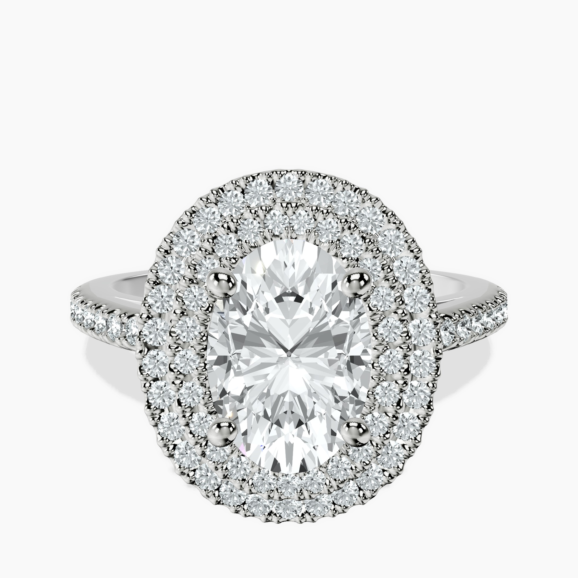 2.40 ct. oval Arya Double Halo Ring in platinum rtr top