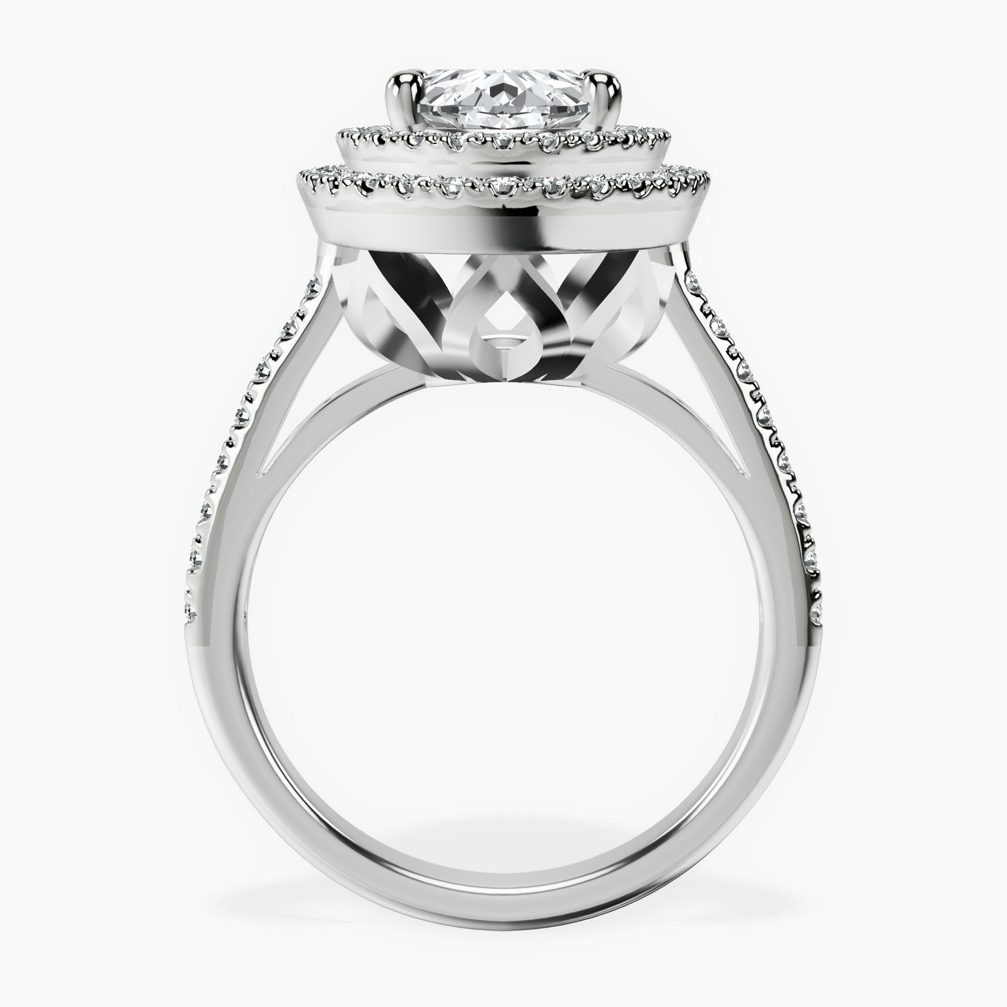 2.40 ct. oval Arya Double Halo Ring in platinum side right image one