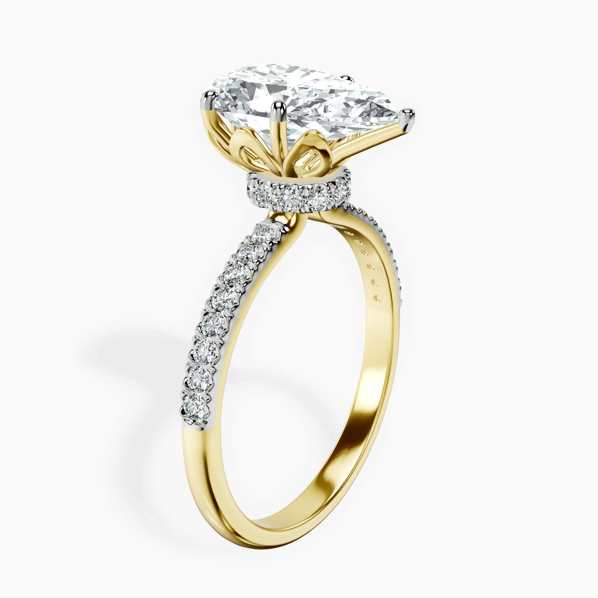 3.99 ct. pear Olivia Secret Halo Ring in 14kt yellow gold standing product image one