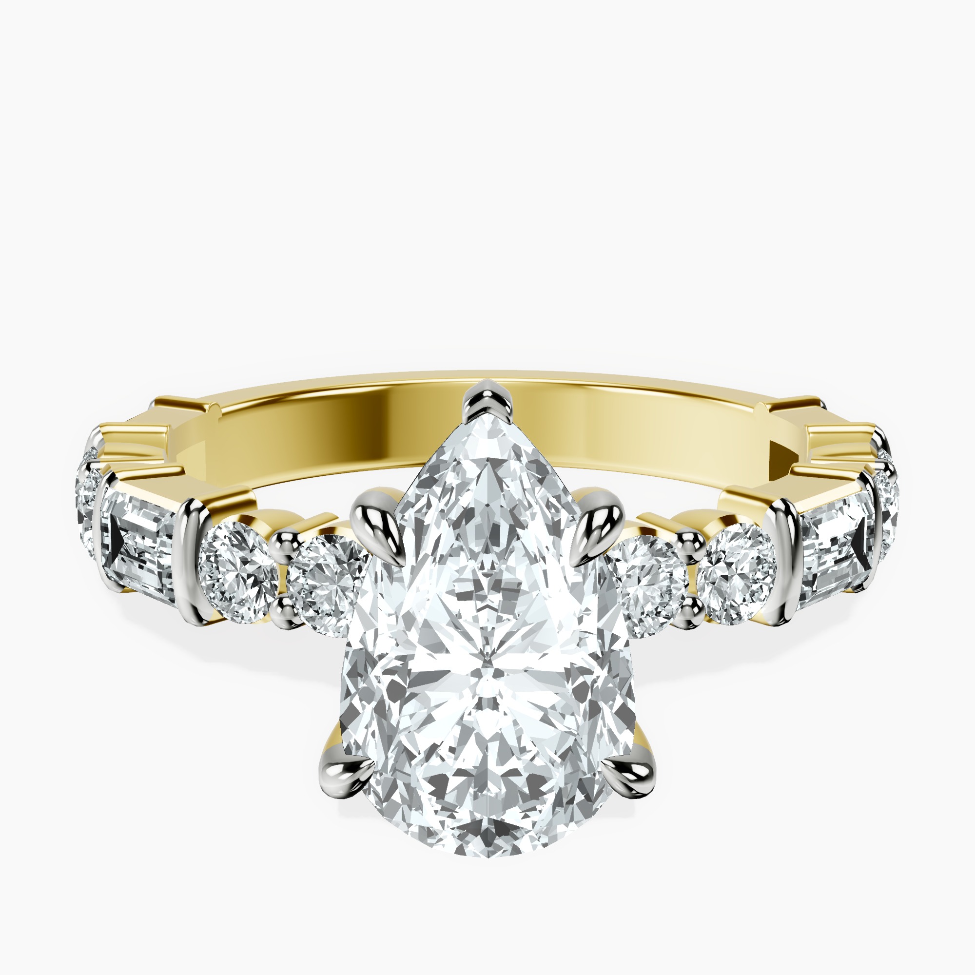 2.59 ct. pear Enchanted Bliss Ring in 10kt yellow gold rtr top