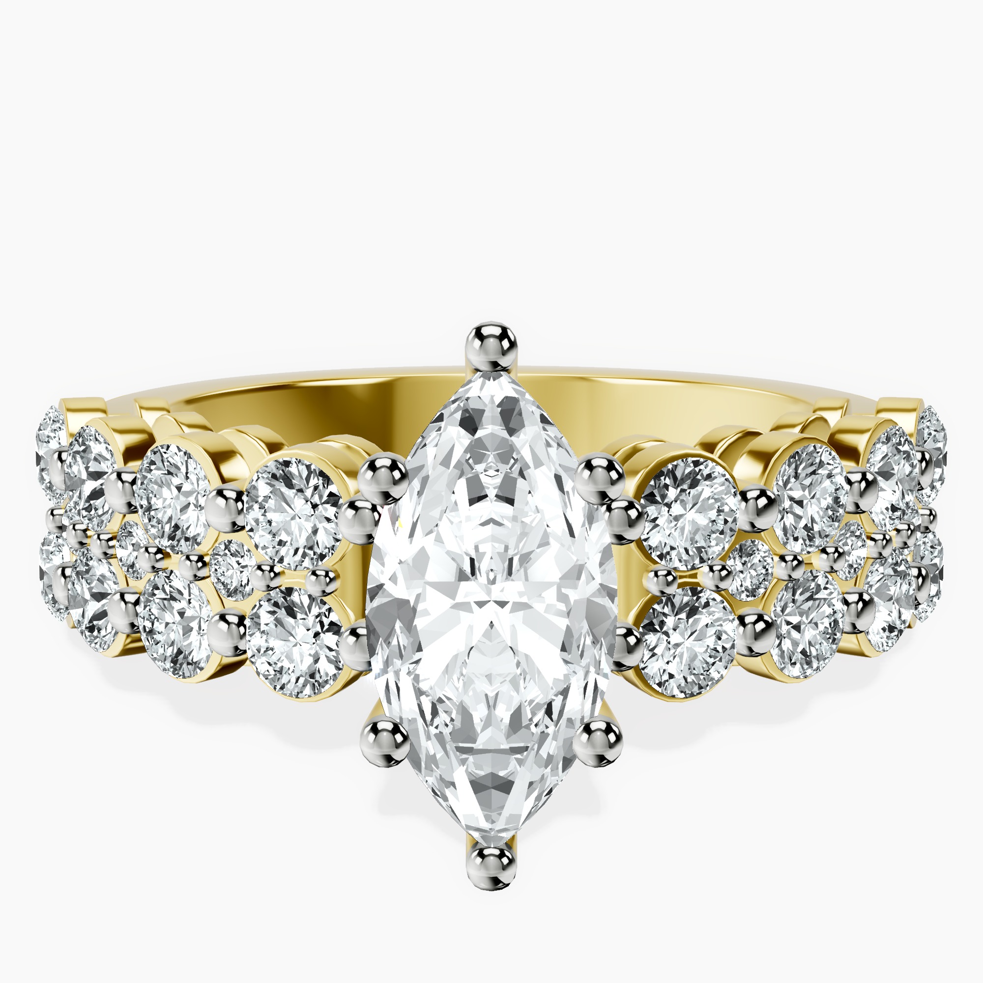 1.46 ct. marquise Twilight Side Round Lab Diamond Ring in 10kt yellow gold rtr top