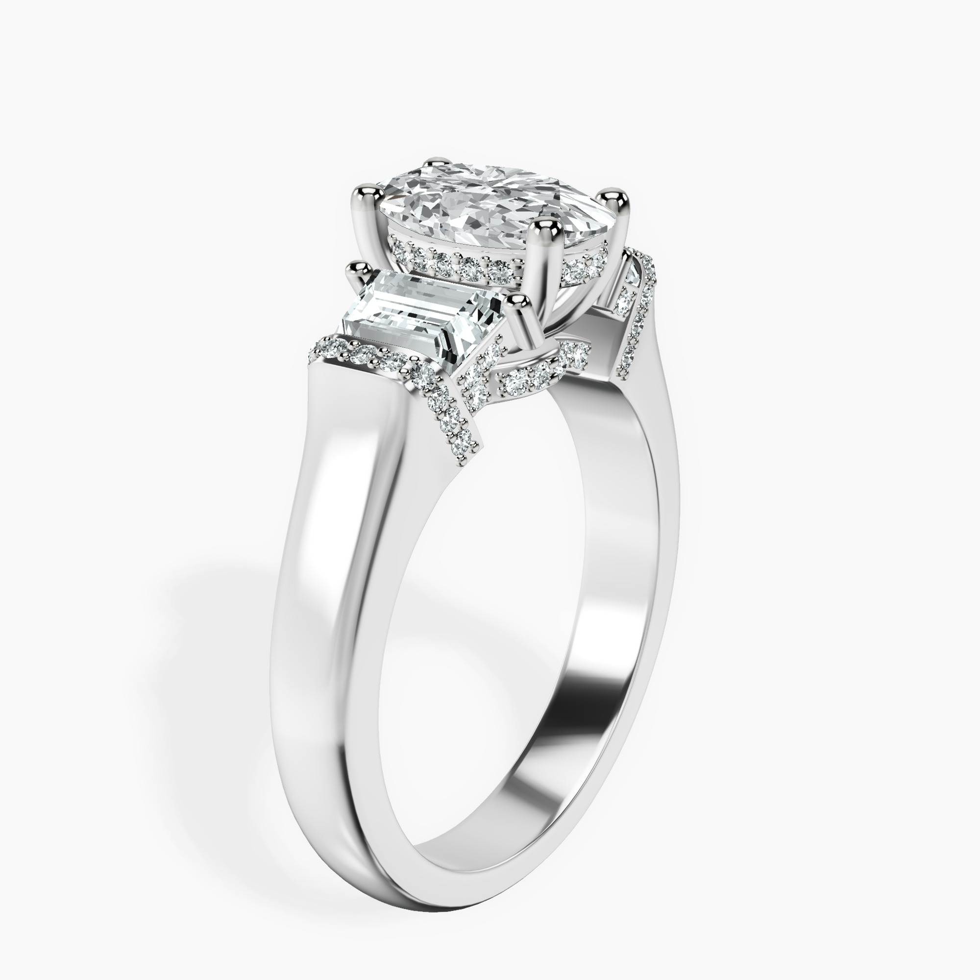 1.46 ct. oval Astrid Three Stone Trapezoid Lab Diamond Ring in 14kt white gold standing product image one