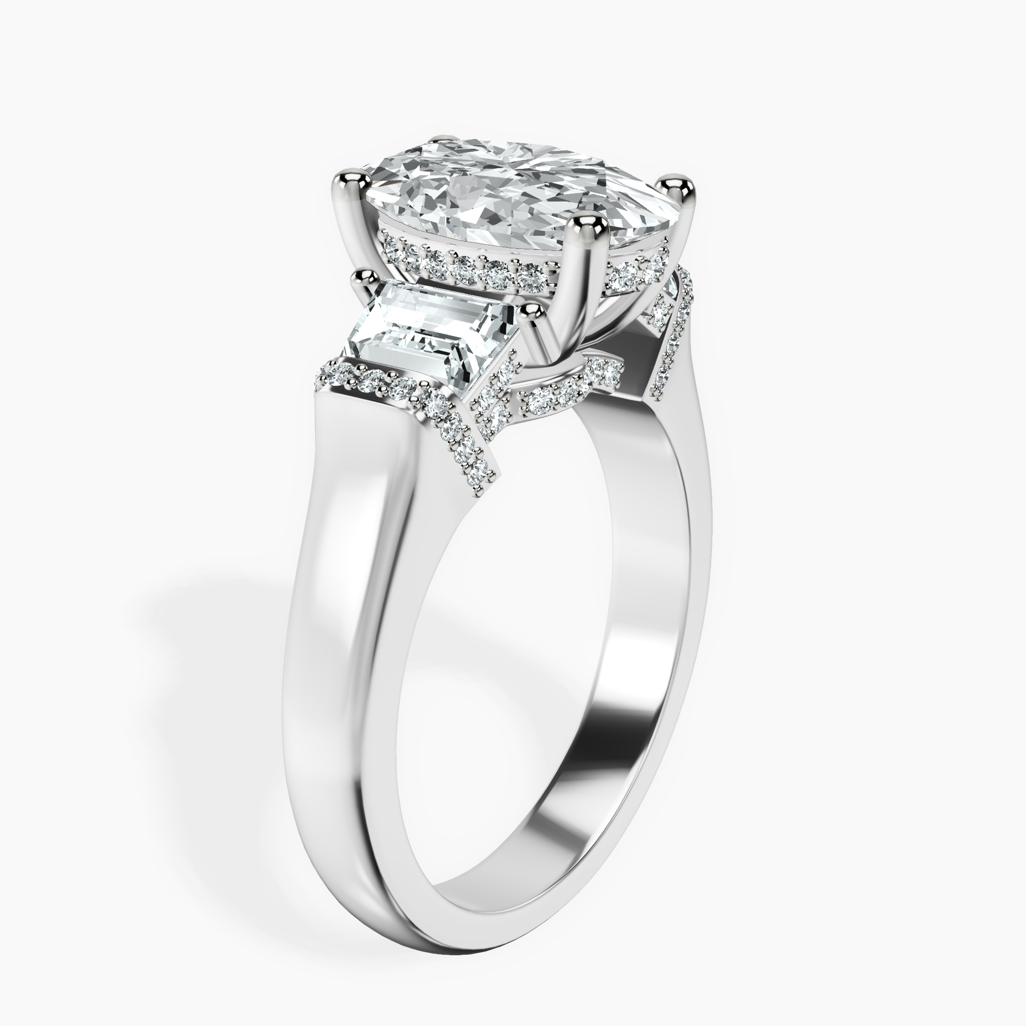 2.40 ct. oval Astrid Three Stone Trapezoid Lab Diamond Ring in platinum standing product image one
