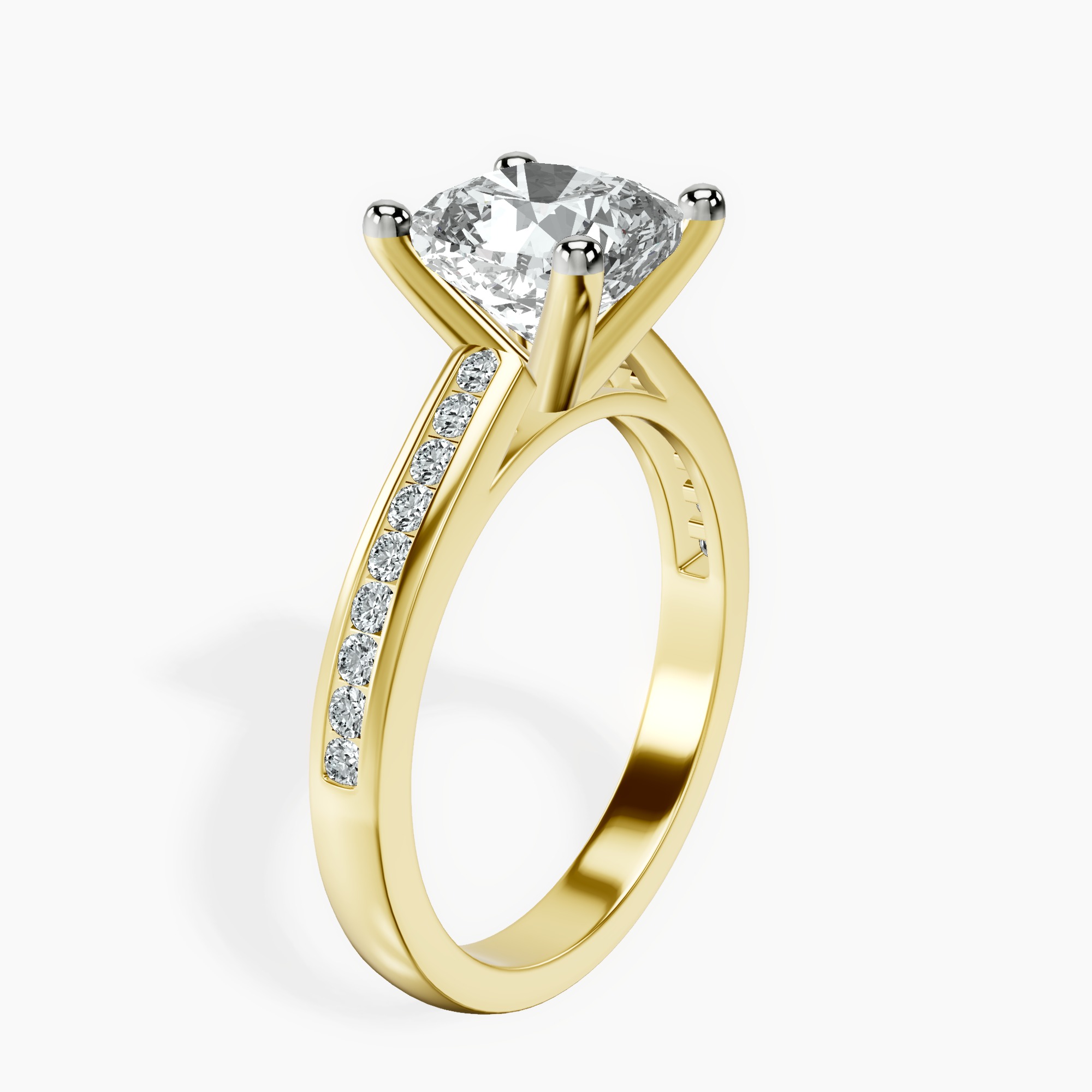 2.46 ct. cushion Lucent Side Channel Set Lab Diamond Ring in 18kt yellow gold standing product image one