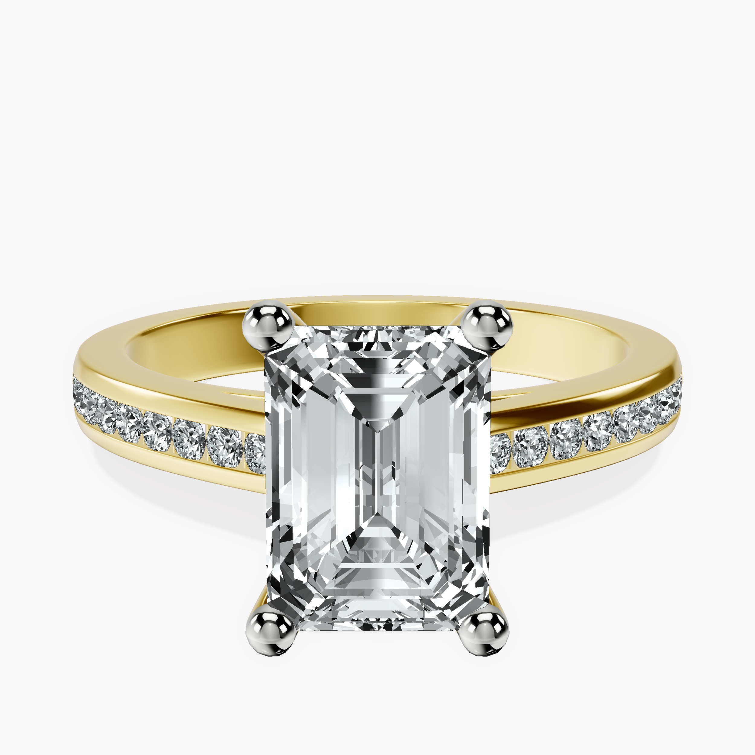 2.16 ct. emerald Lucent Side Channel Set Lab Diamond Ring in 18kt yellow gold rtr top