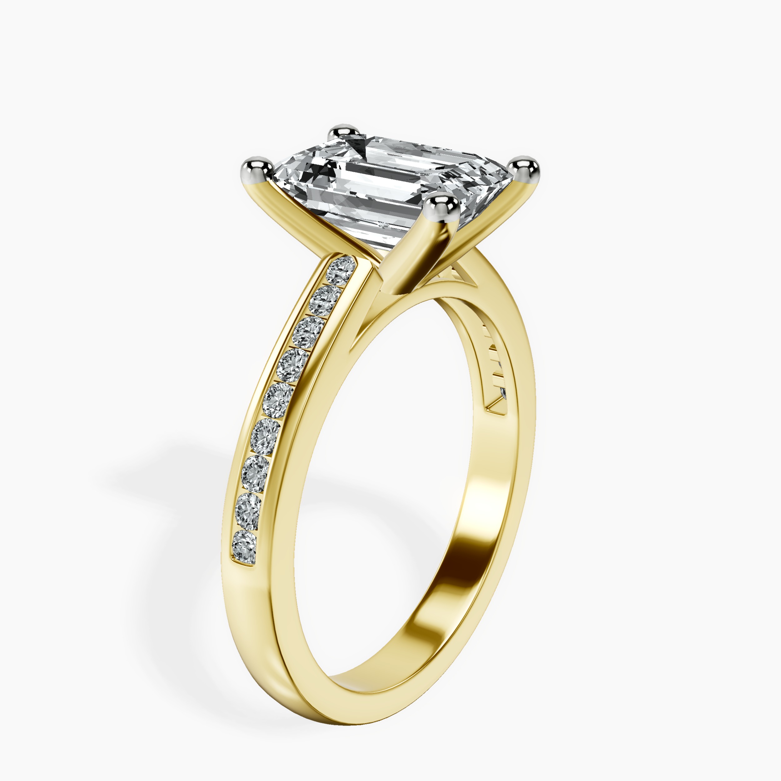 2.16 ct. emerald Lucent Side Channel Set Lab Diamond Ring in 18kt yellow gold standing product image one