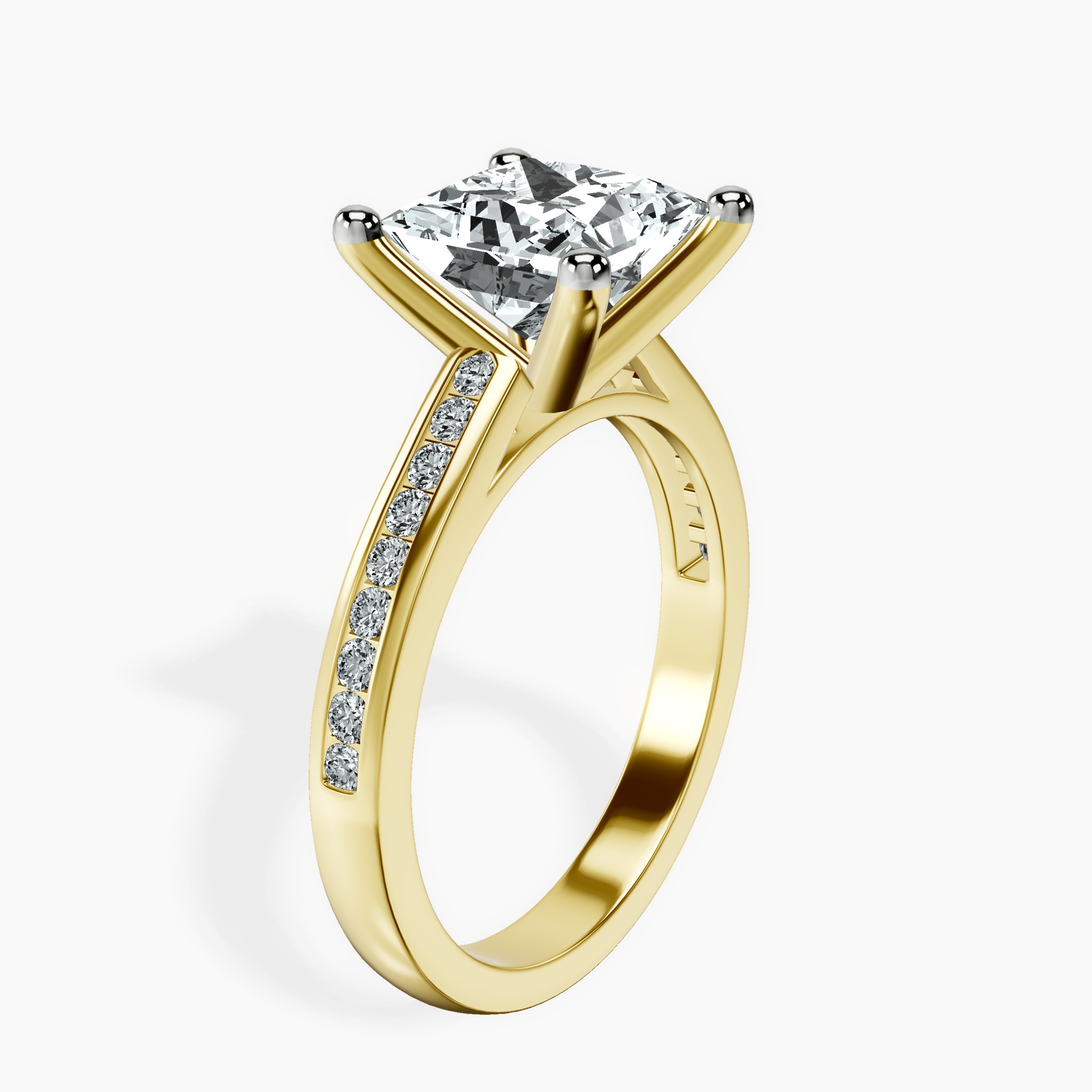 2.80 ct. princess Lucent Side Channel Set Lab Diamond Ring in 10kt yellow gold standing product image one