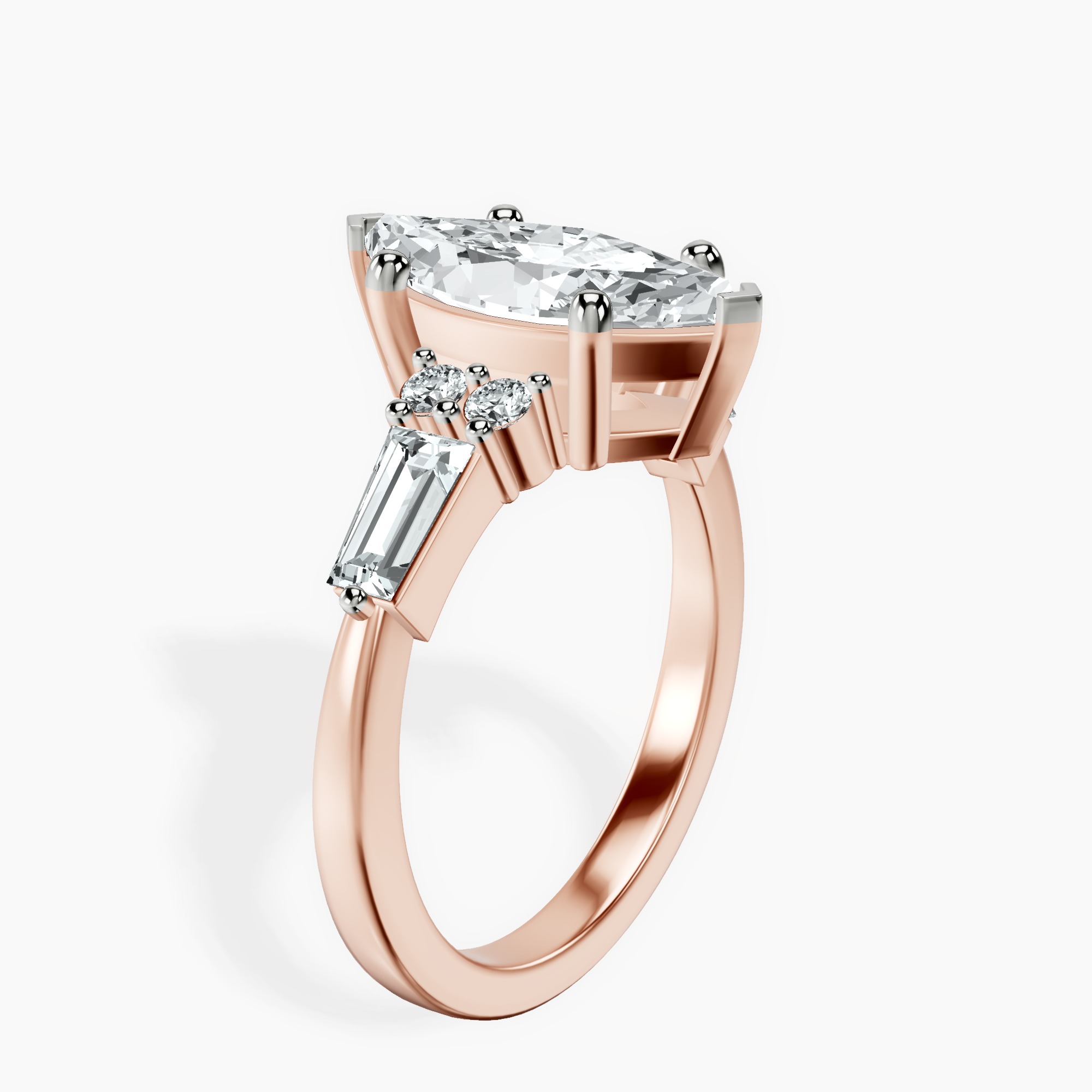 2.92 ct. marquise Helia Tapered Baguette Lab Diamond Ring in 18kt rose gold standing product image one