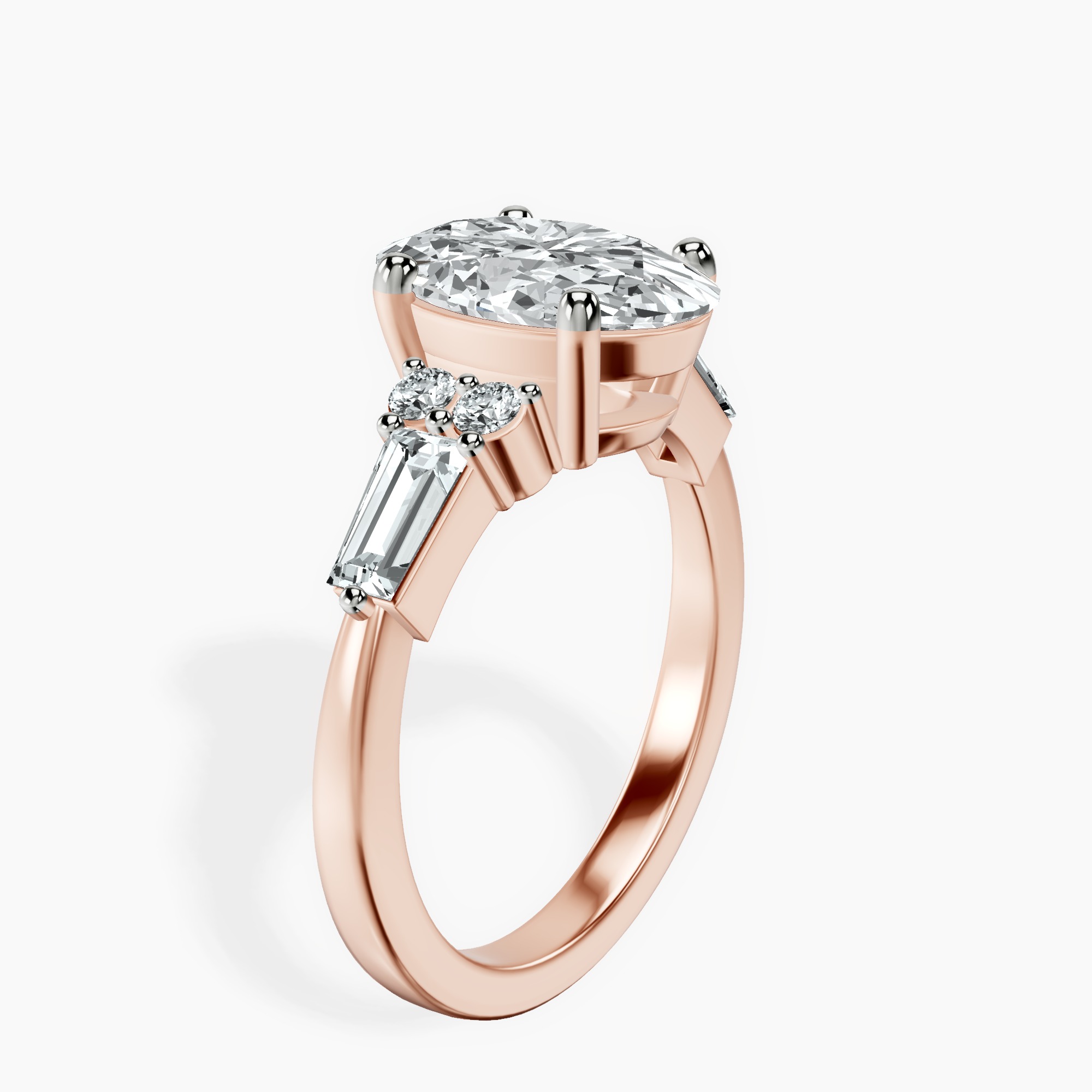 1.37 ct. oval Helia Tapered Baguette Lab Diamond Ring in 14kt rose gold standing product image one
