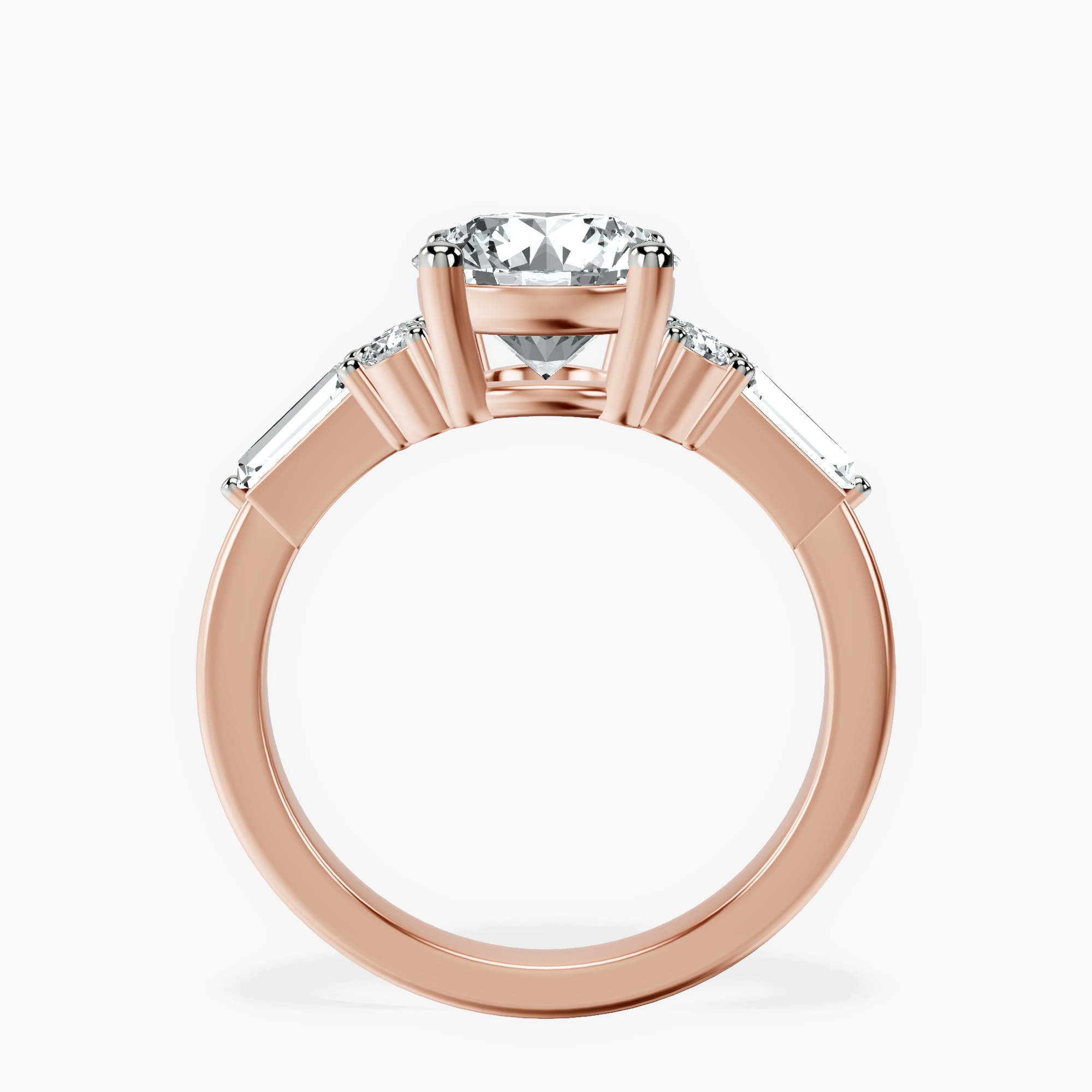 1.41 ct. round Helia Tapered Baguette Lab Diamond Ring in 10kt rose gold side right image one