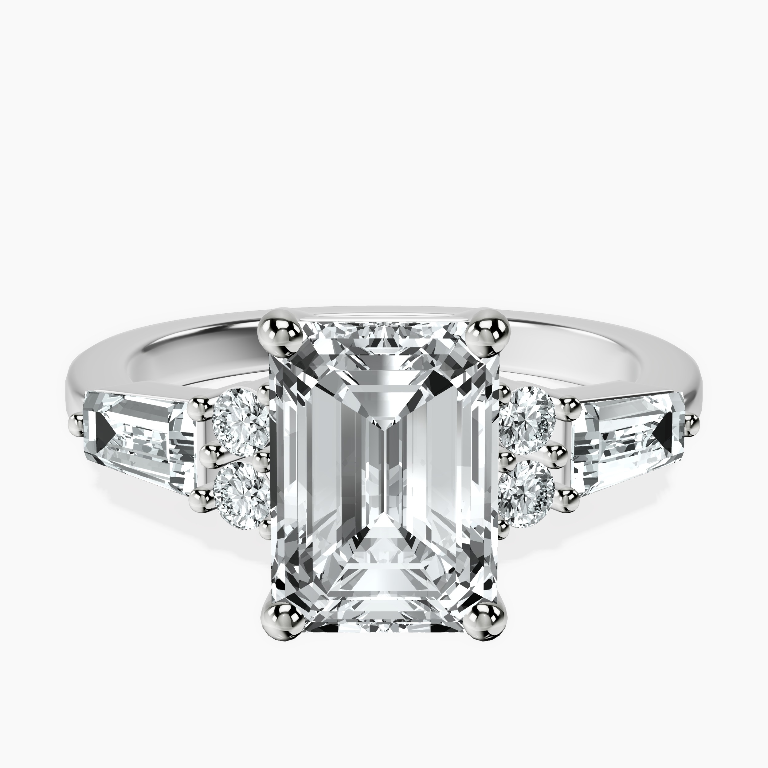 2.91 ct. emerald Helia Tapered Baguette Lab Diamond Ring in 10kt white gold rtr top