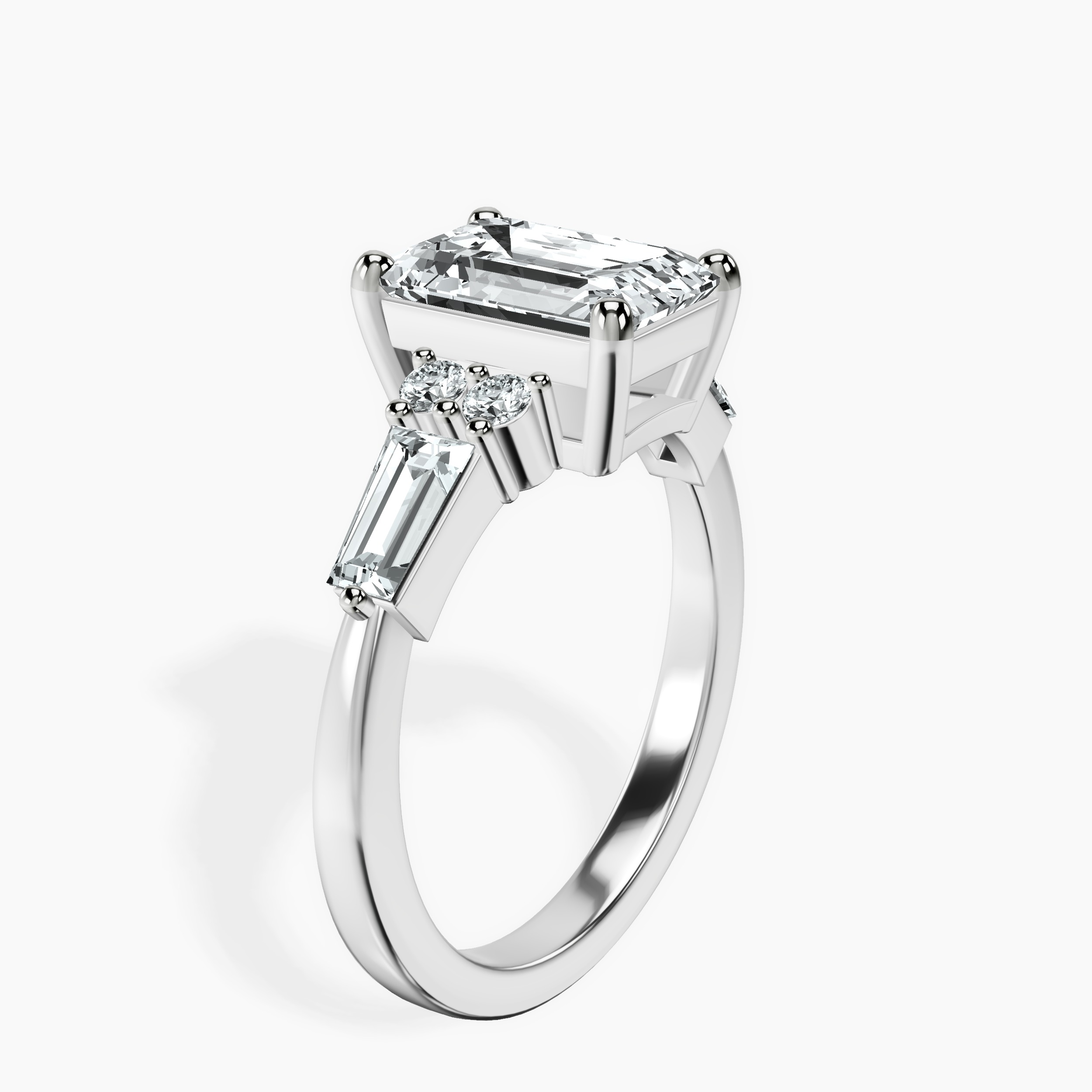 2.91 ct. emerald Helia Tapered Baguette Lab Diamond Ring in 10kt white gold standing product image one
