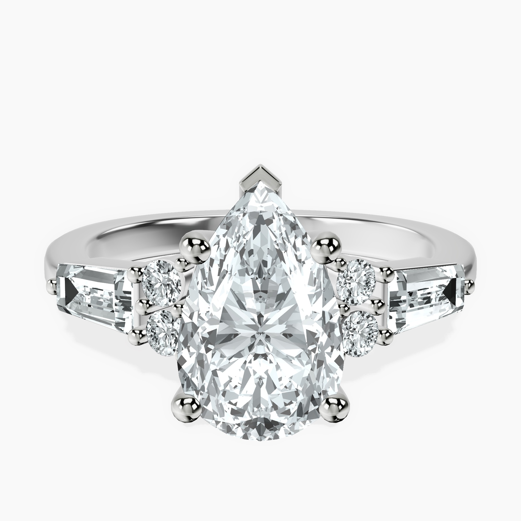 2.96 ct. pear Helia Tapered Baguette Lab Diamond Ring in 14kt white gold rtr top