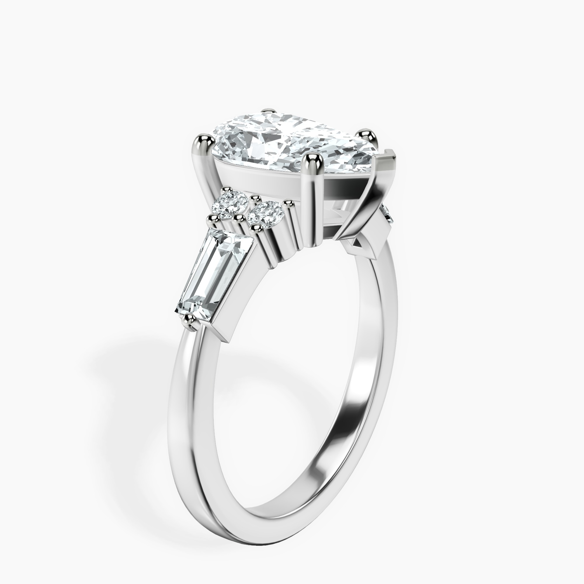 2.96 ct. pear Helia Tapered Baguette Lab Diamond Ring in 14kt white gold standing product image one
