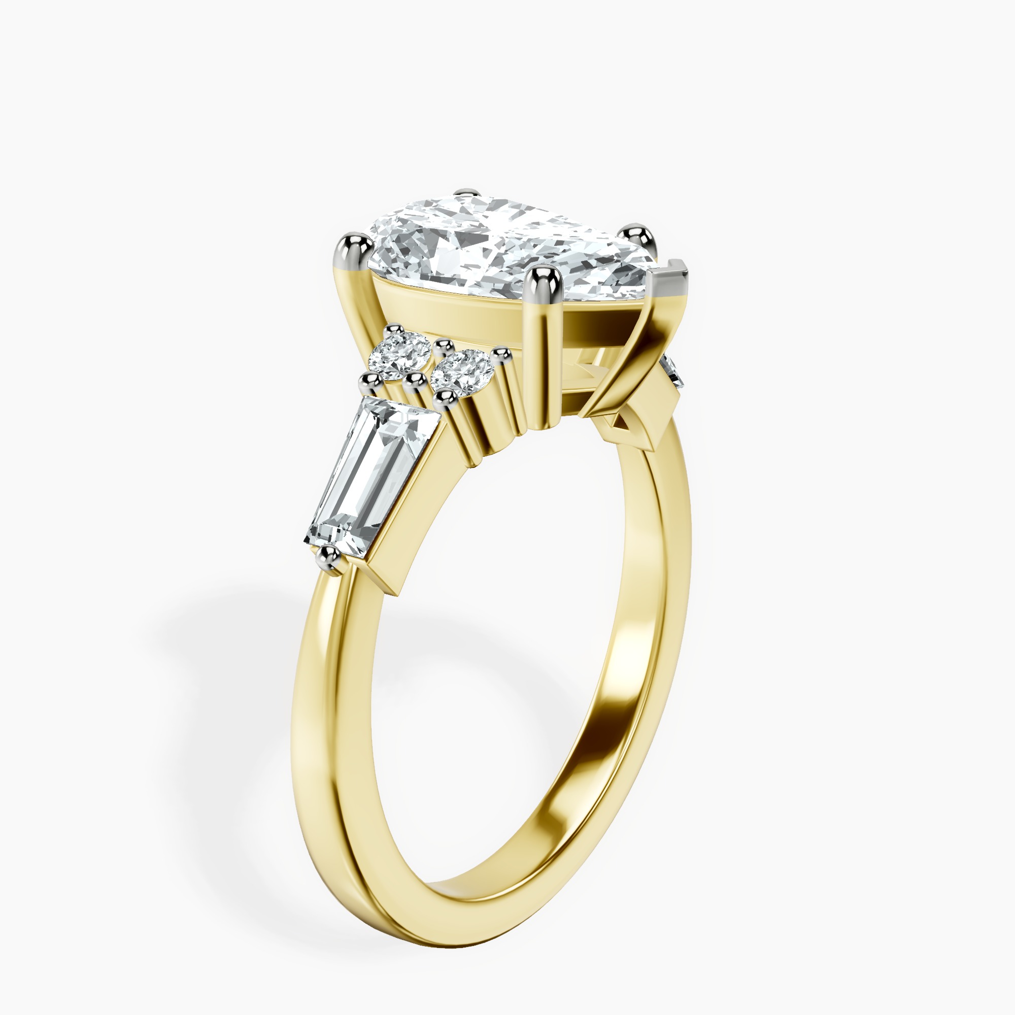 2.96 ct. pear Helia Tapered Baguette Lab Diamond Ring in 14kt yellow gold standing product image one