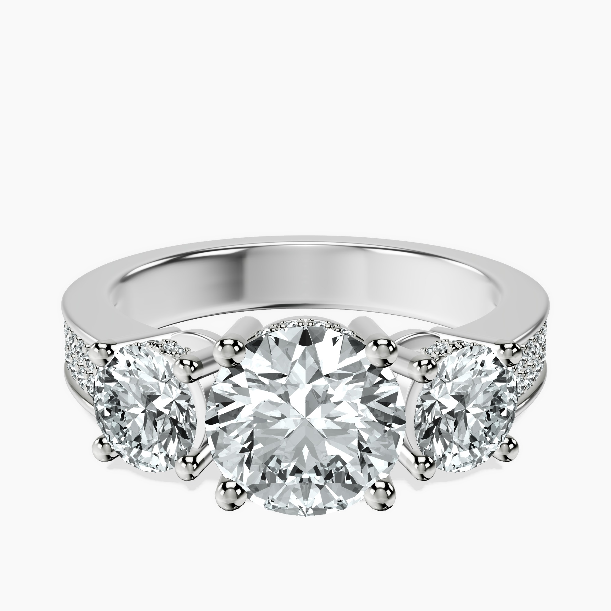2.04 ct. round Desdemona Round Three Stone Lab Diamond Ring in platinum rtr top