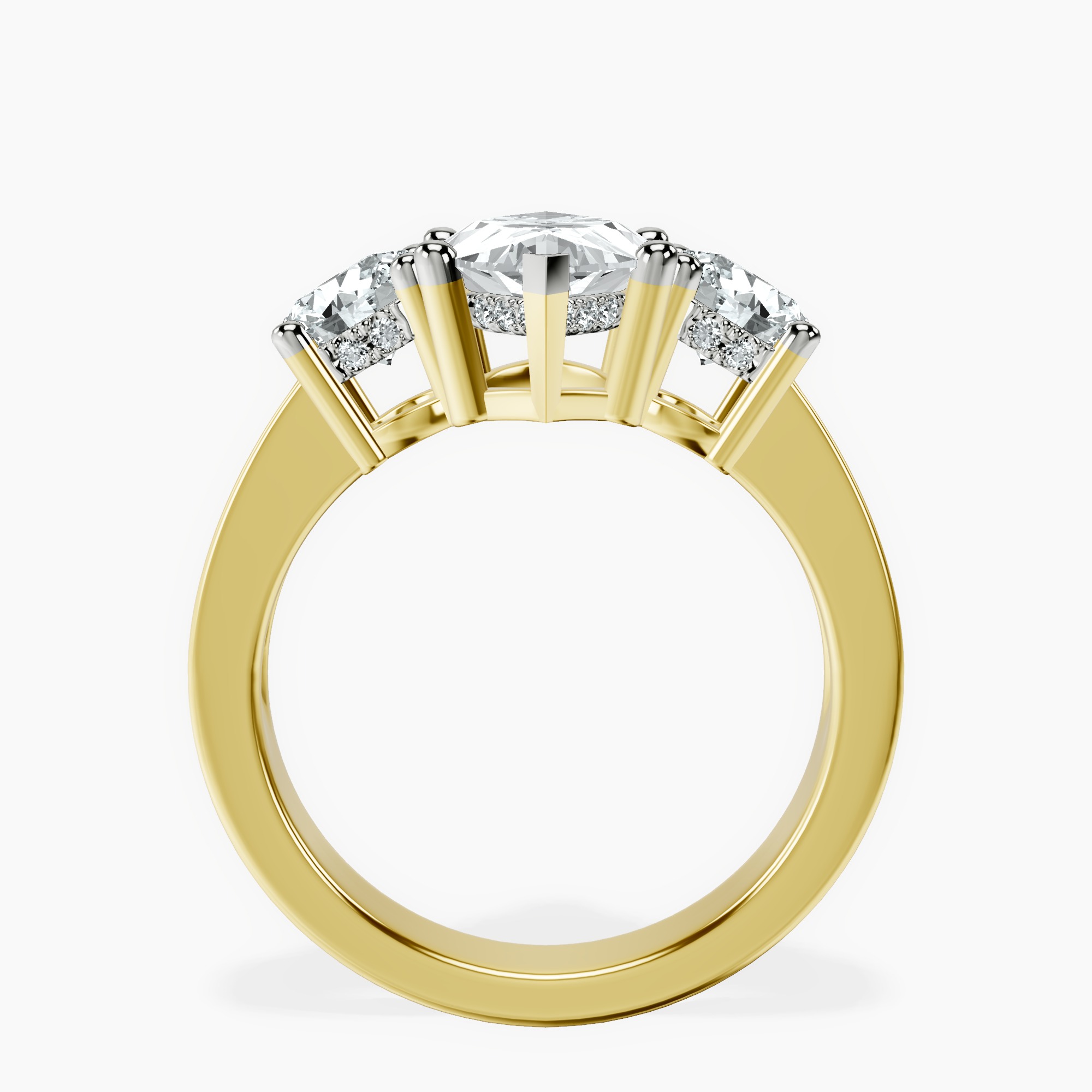 2.73 ct. marquise Desdemona Round Three Stone Lab Diamond Ring in 10kt yellow gold side right image one