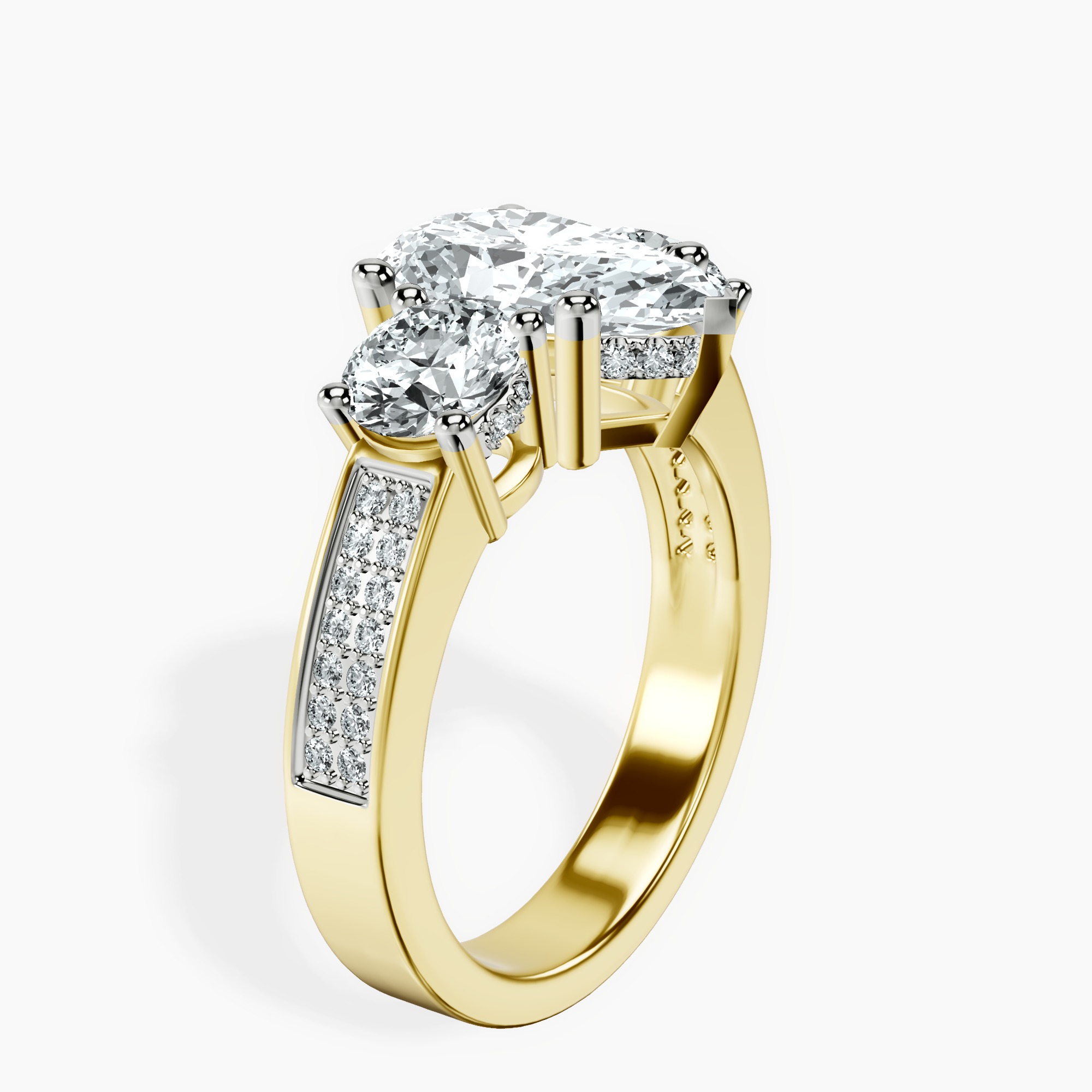 1.34 ct. pear Desdemona Round Three Stone Lab Diamond Ring in 18kt yellow gold standing product image one