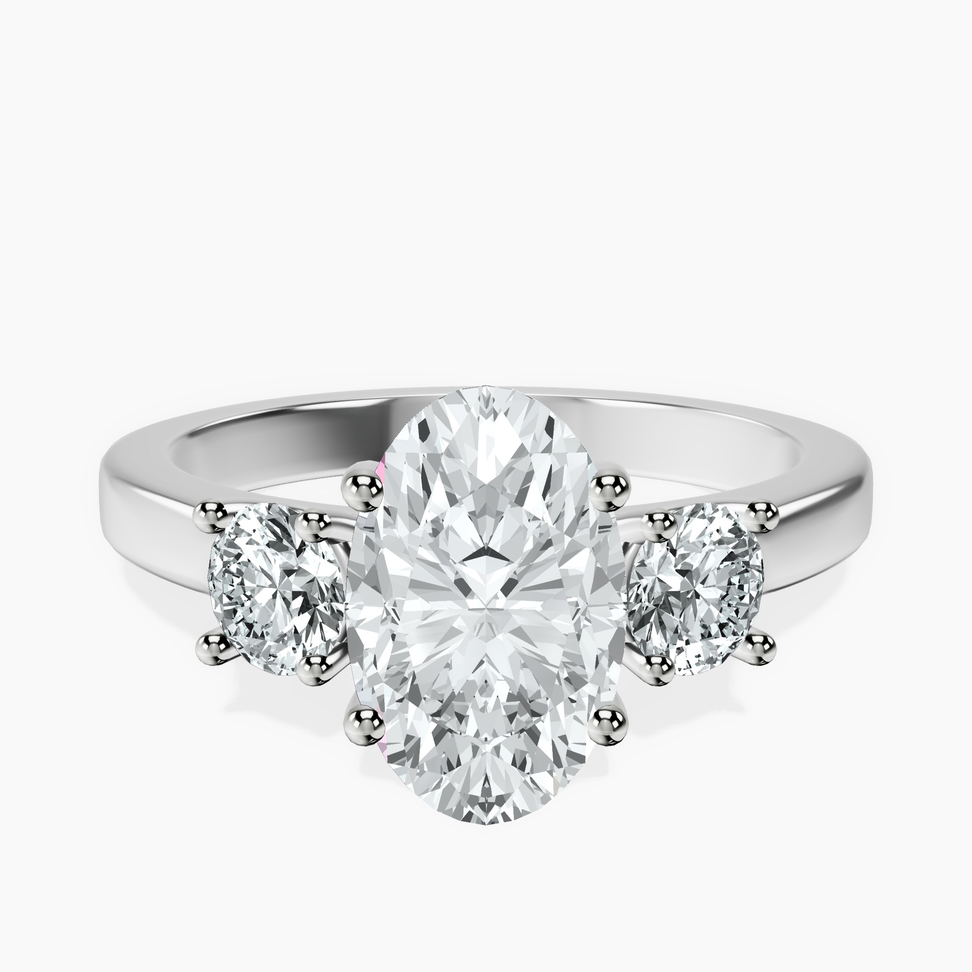1.37 ct. oval Evelina Round Three Stone Lab Diamond Ring in 18kt white gold rtr top
