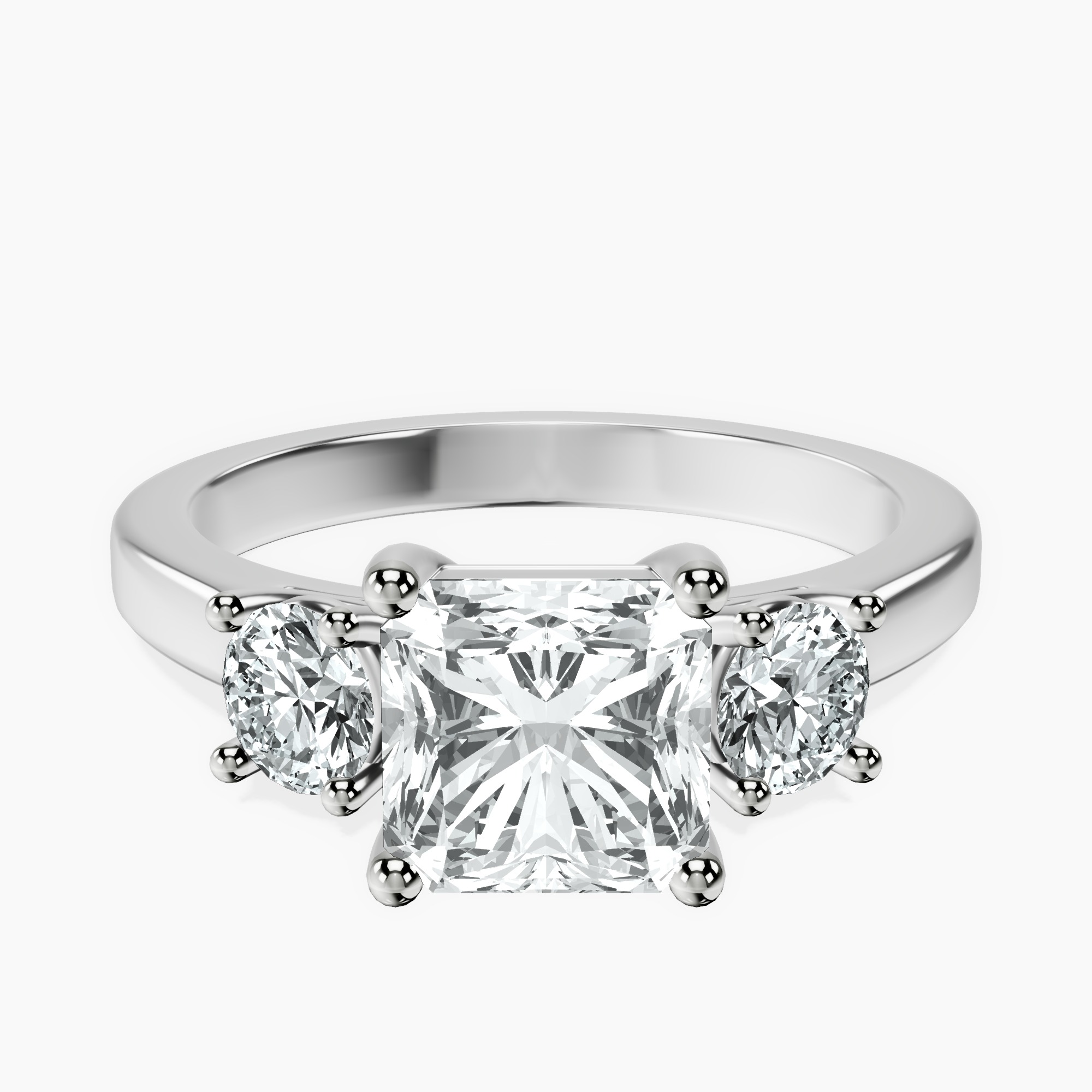 2.94 ct. radiant Evelina Round Three Stone Lab Diamond Ring in 18kt white gold rtr top