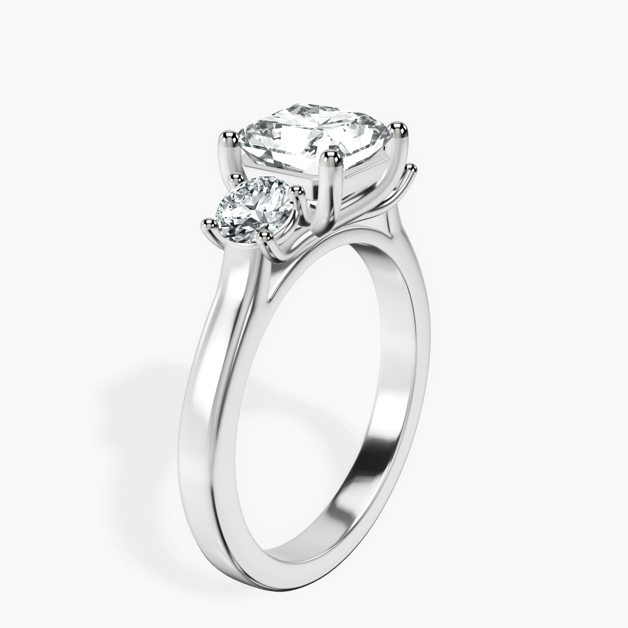 2.94 ct. radiant Evelina Round Three Stone Lab Diamond Ring in 18kt white gold standing product image one