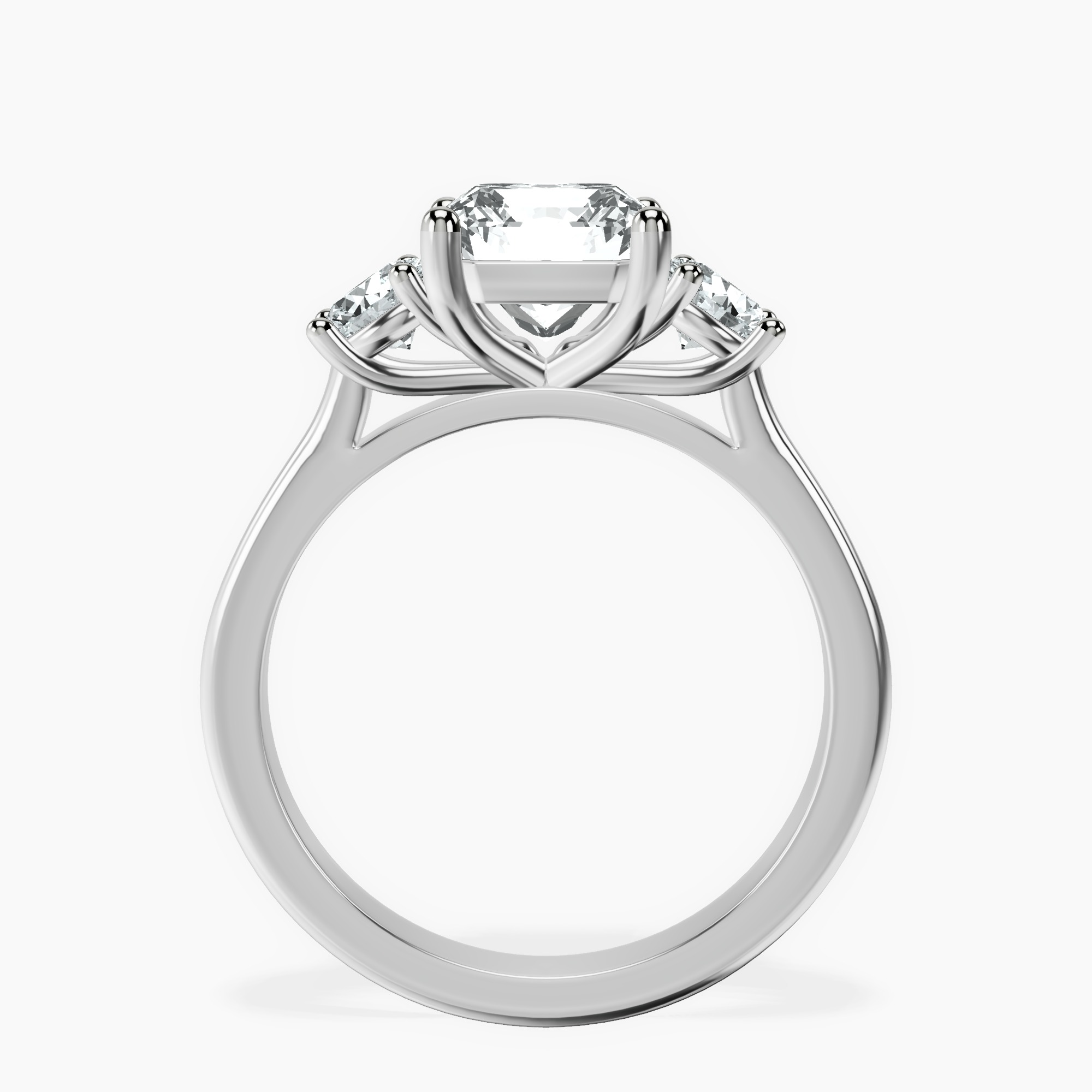 2.94 ct. radiant Evelina Round Three Stone Lab Diamond Ring in 18kt white gold side right image one
