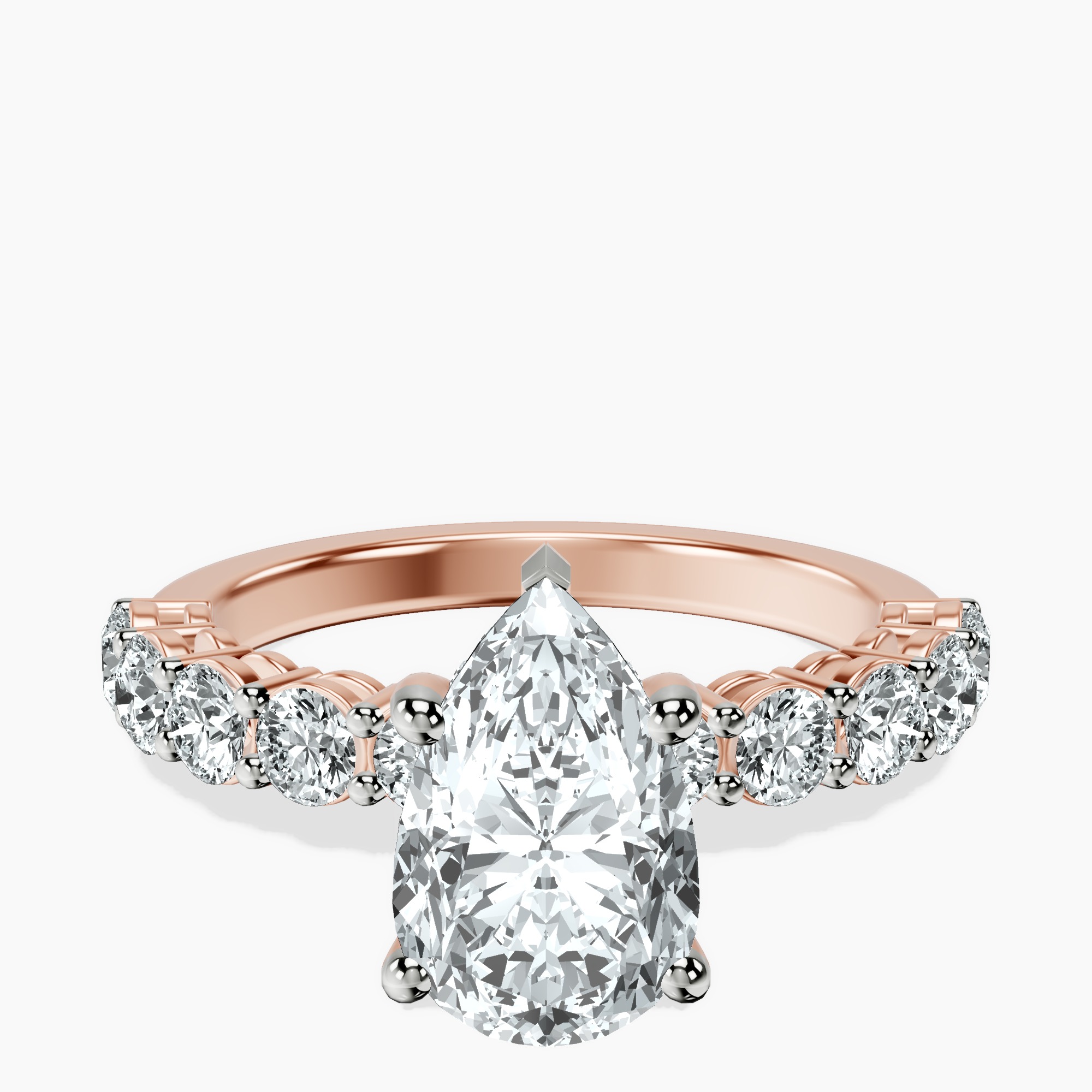 1.34 ct. pear Elinor Side Round Lab Diamond Ring in 10kt rose gold rtr top