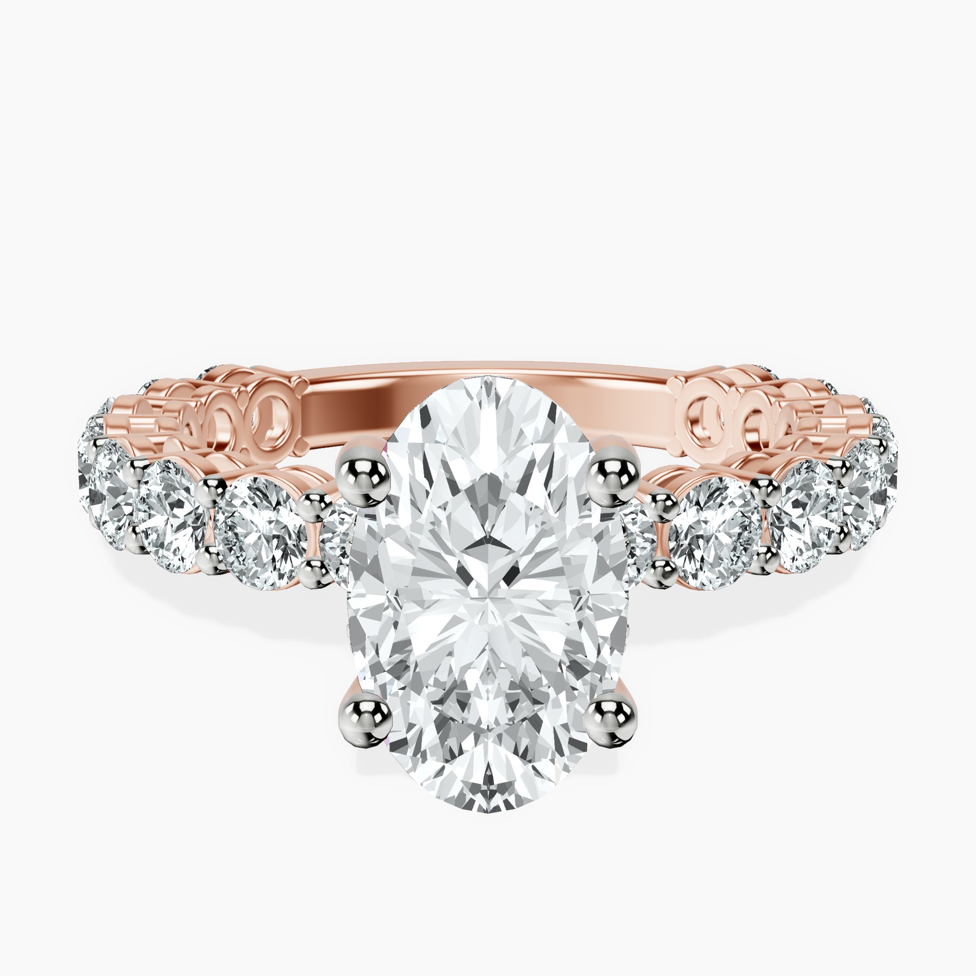 3.40 ct. oval Arabella Side Round Lab Diamond Ring in 14kt rose gold rtr top