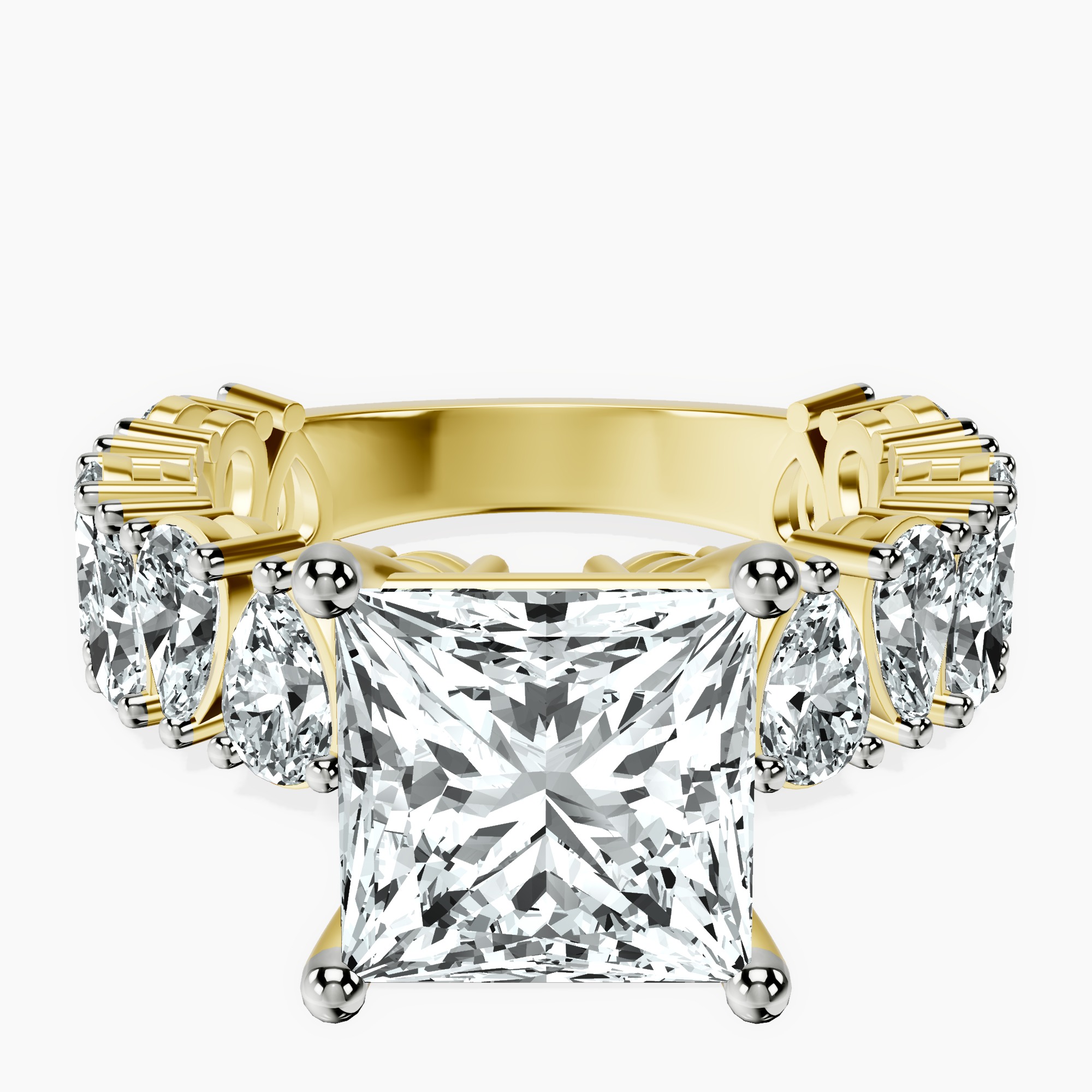 3.31 ct. princess Esme Side Pear Lab Diamond Ring in 18kt yellow gold rtr top