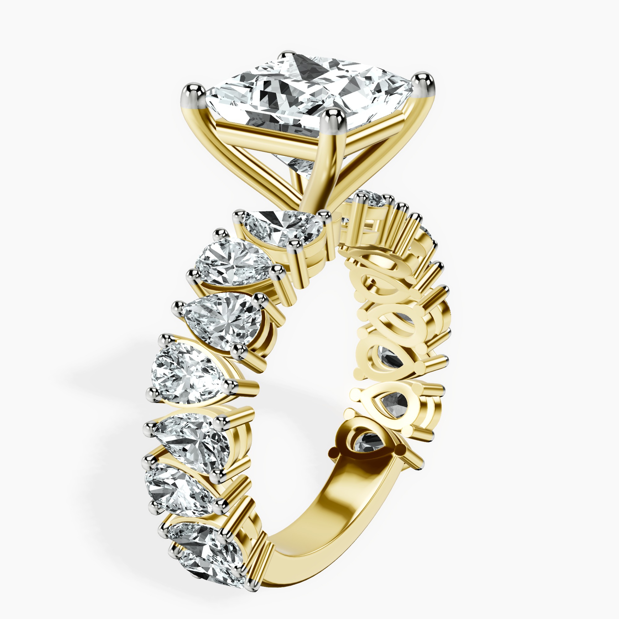 3.31 ct. princess Esme Side Pear Lab Diamond Ring in 18kt yellow gold standing product image one