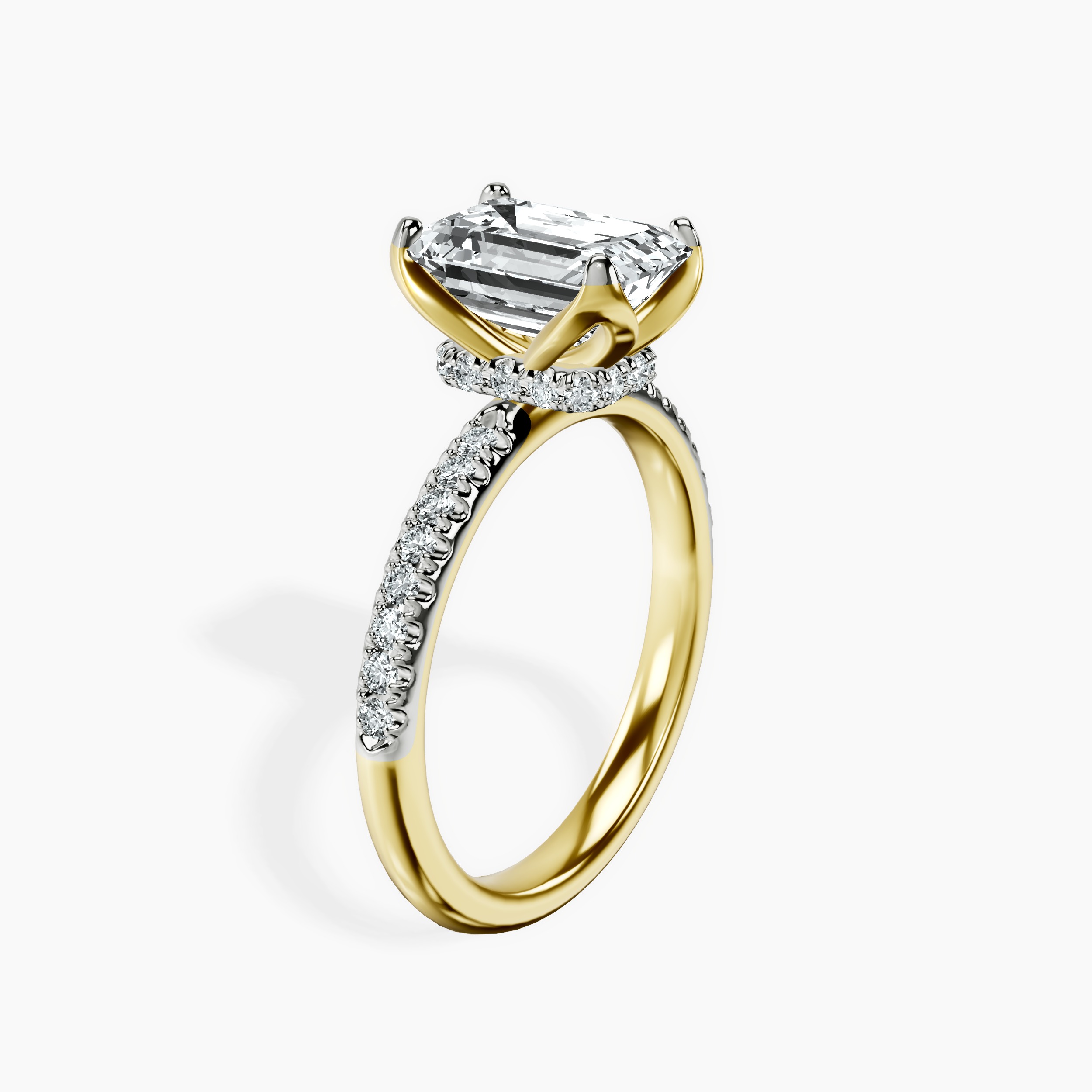 2.16 ct. emerald Galen Secret Halo Ring in 18kt yellow gold standing product image one