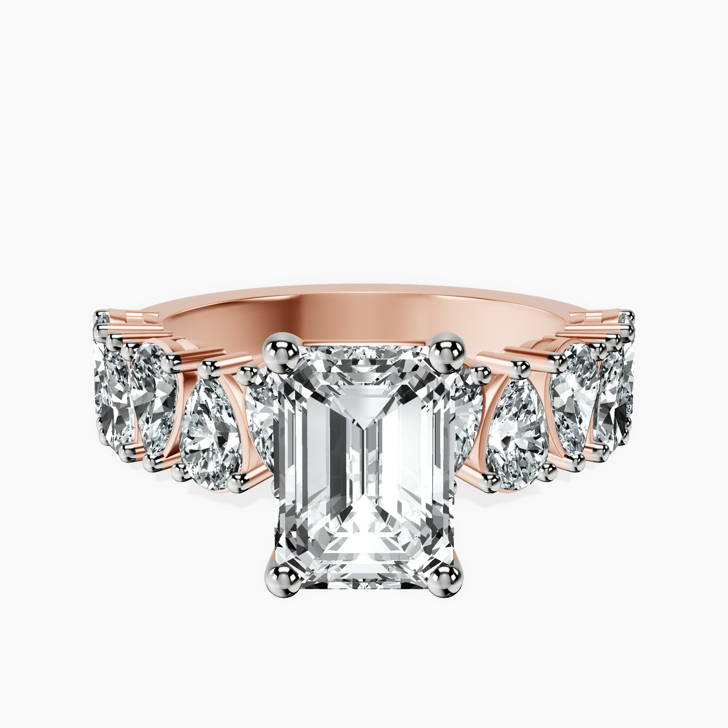 2.50 ct. emerald Adeline Side Pear Lab Diamond Ring in 14kt rose gold rtr top