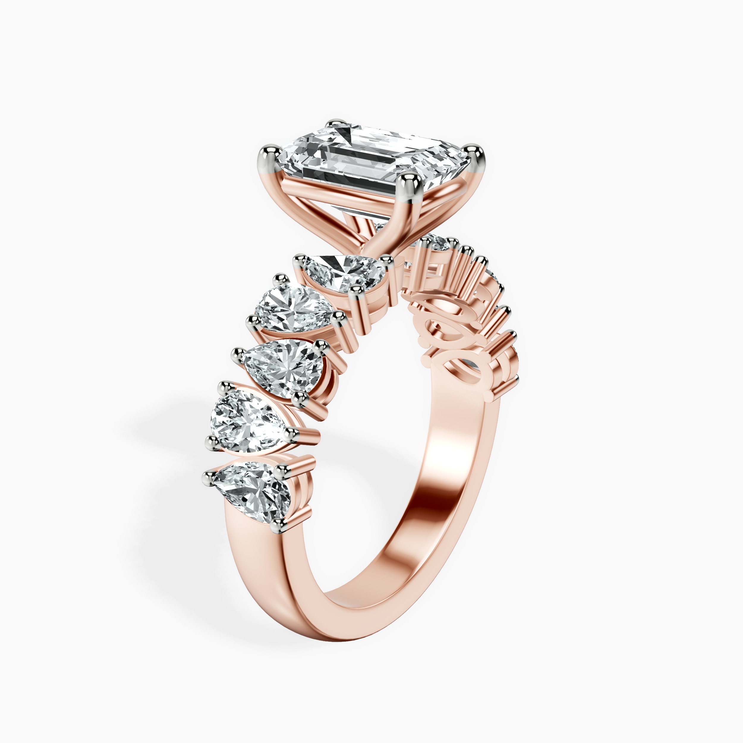 2.50 ct. emerald Adeline Side Pear Lab Diamond Ring in 14kt rose gold standing product image one
