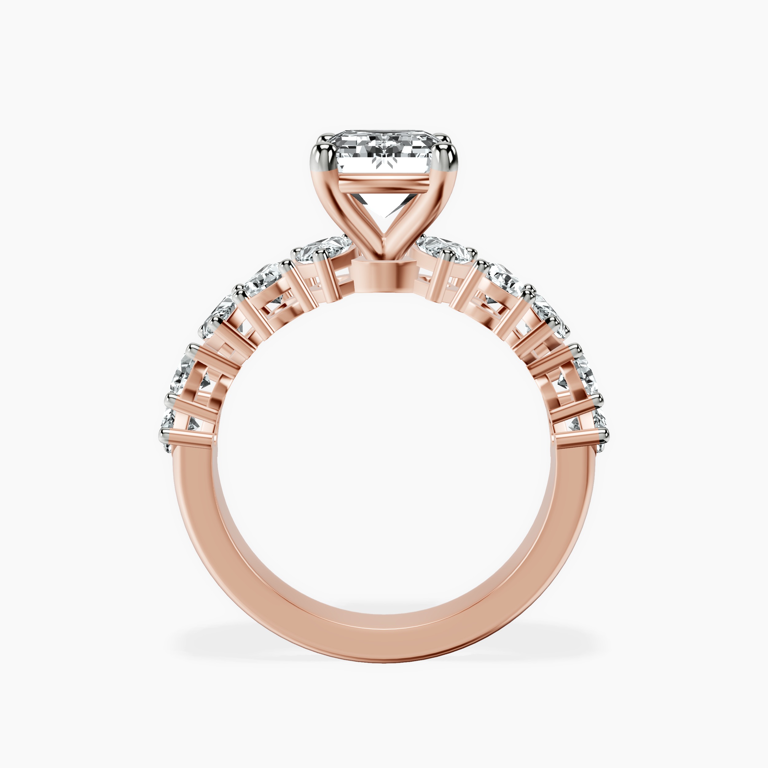 2.50 ct. emerald Adeline Side Pear Lab Diamond Ring in 14kt rose gold side right image one